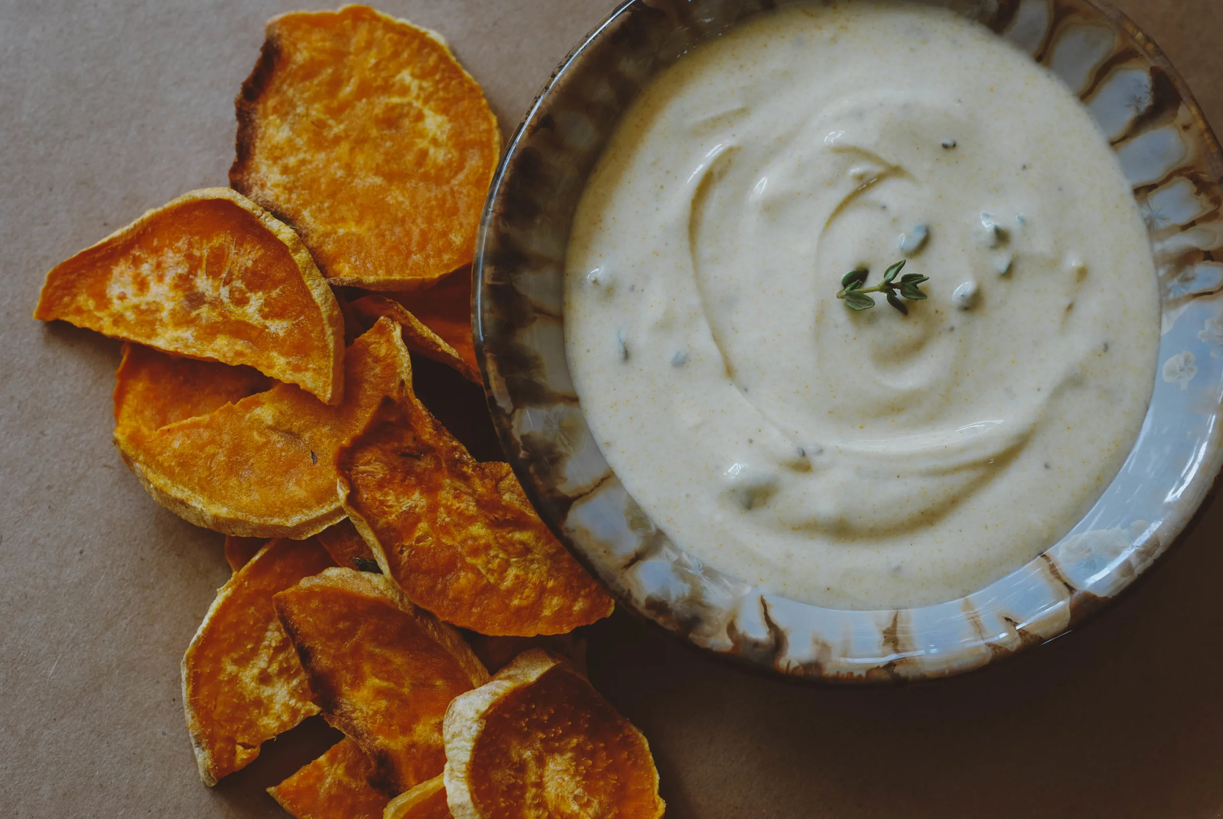 Lemon Thyme Yogurt with Sweet Potato Chips 