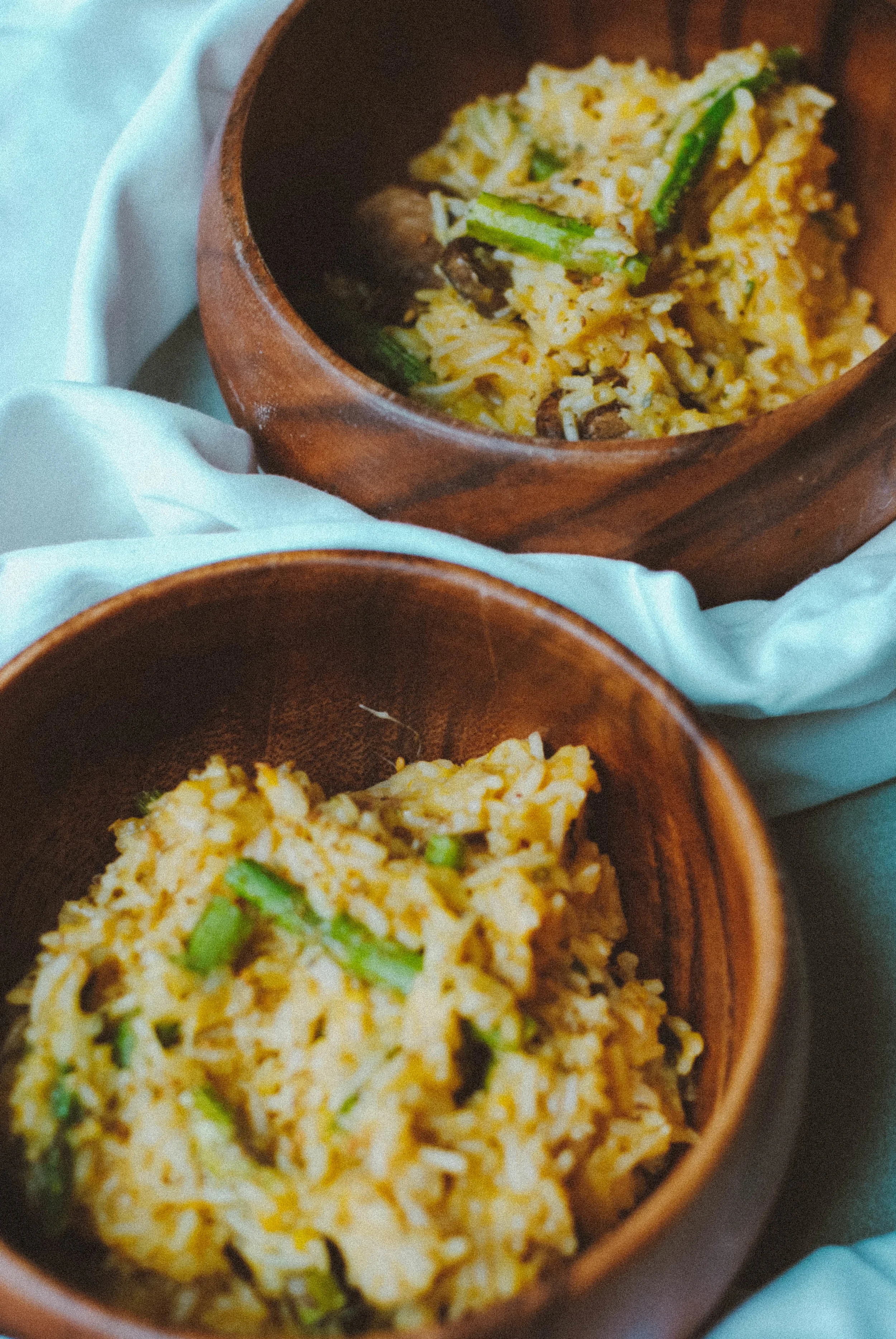 Butternut Squash Risotto with Roasted Asparagus + Mushrooms 