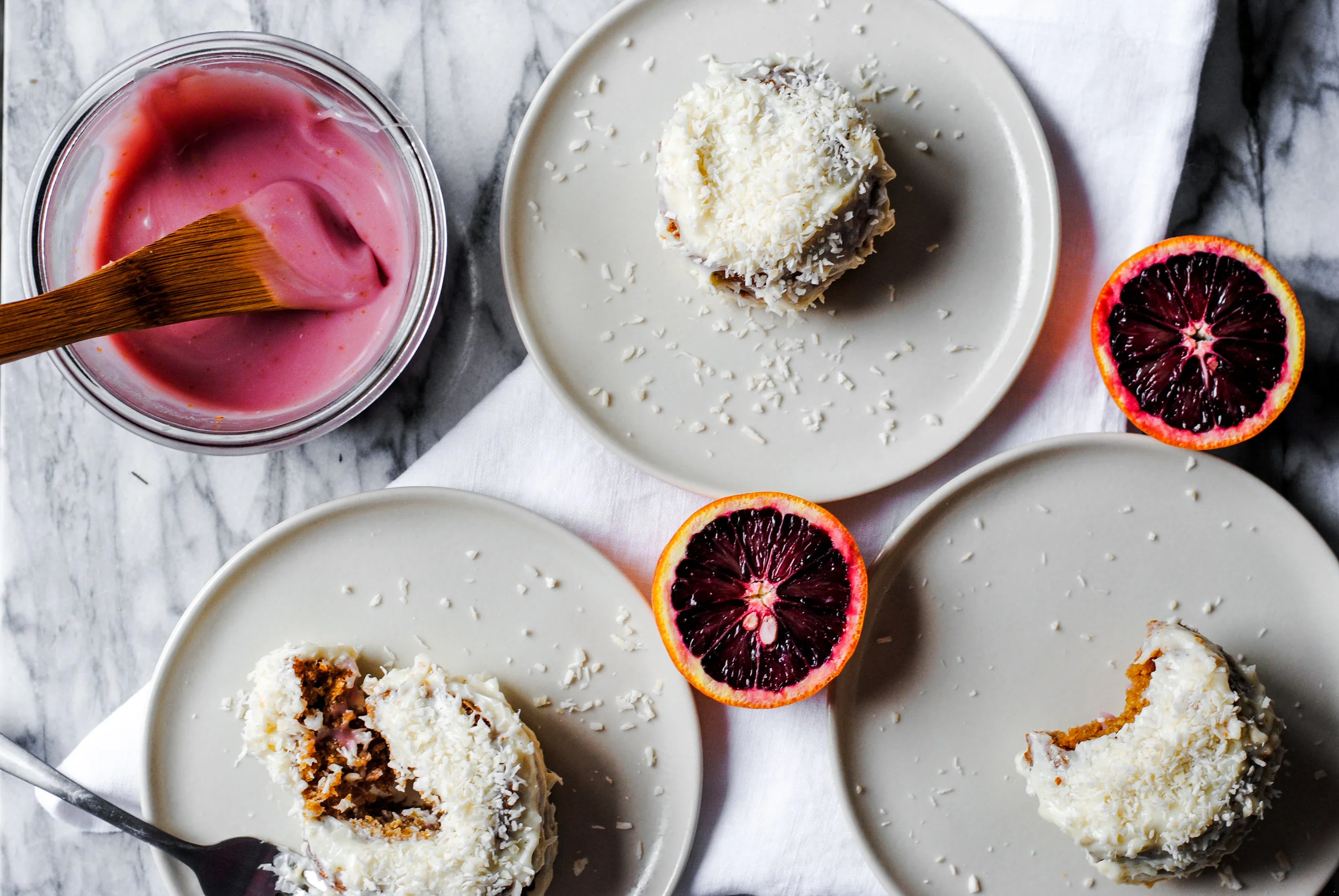 Mini Coconut Cakes with Blood Orange Curd 