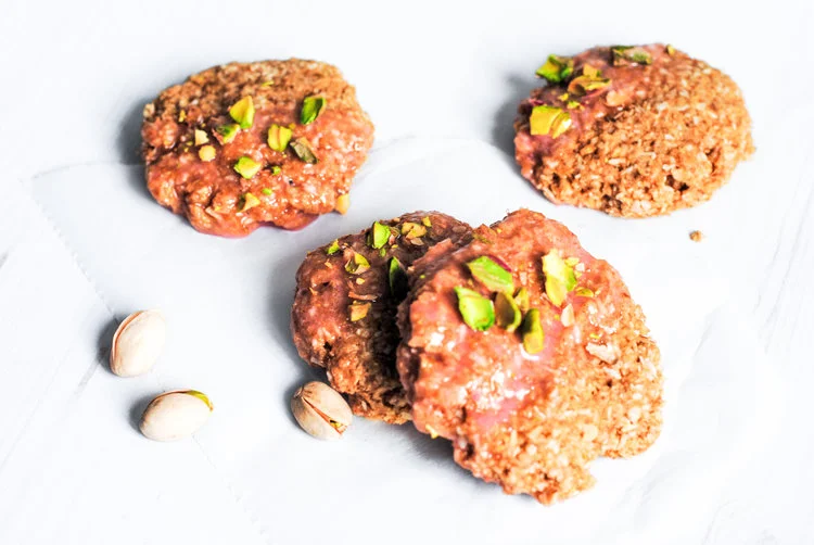 Cardamom Oatmeal Cookies with Rose Water Glaze + Pistachios 