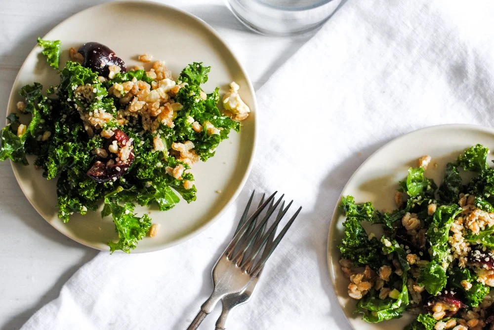 Farro, Cherry, Feta, and Kale Salad 