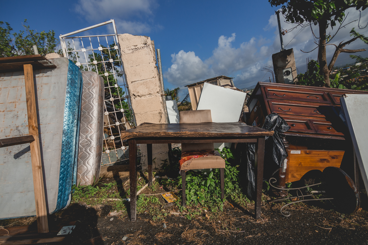 A side of the street filled with debris in Canóvanas, Puerto Rico. A sight very commonly seen in every corner of the island, four months after Hurricane Maria hit Puerto Rico. December 27, 2017