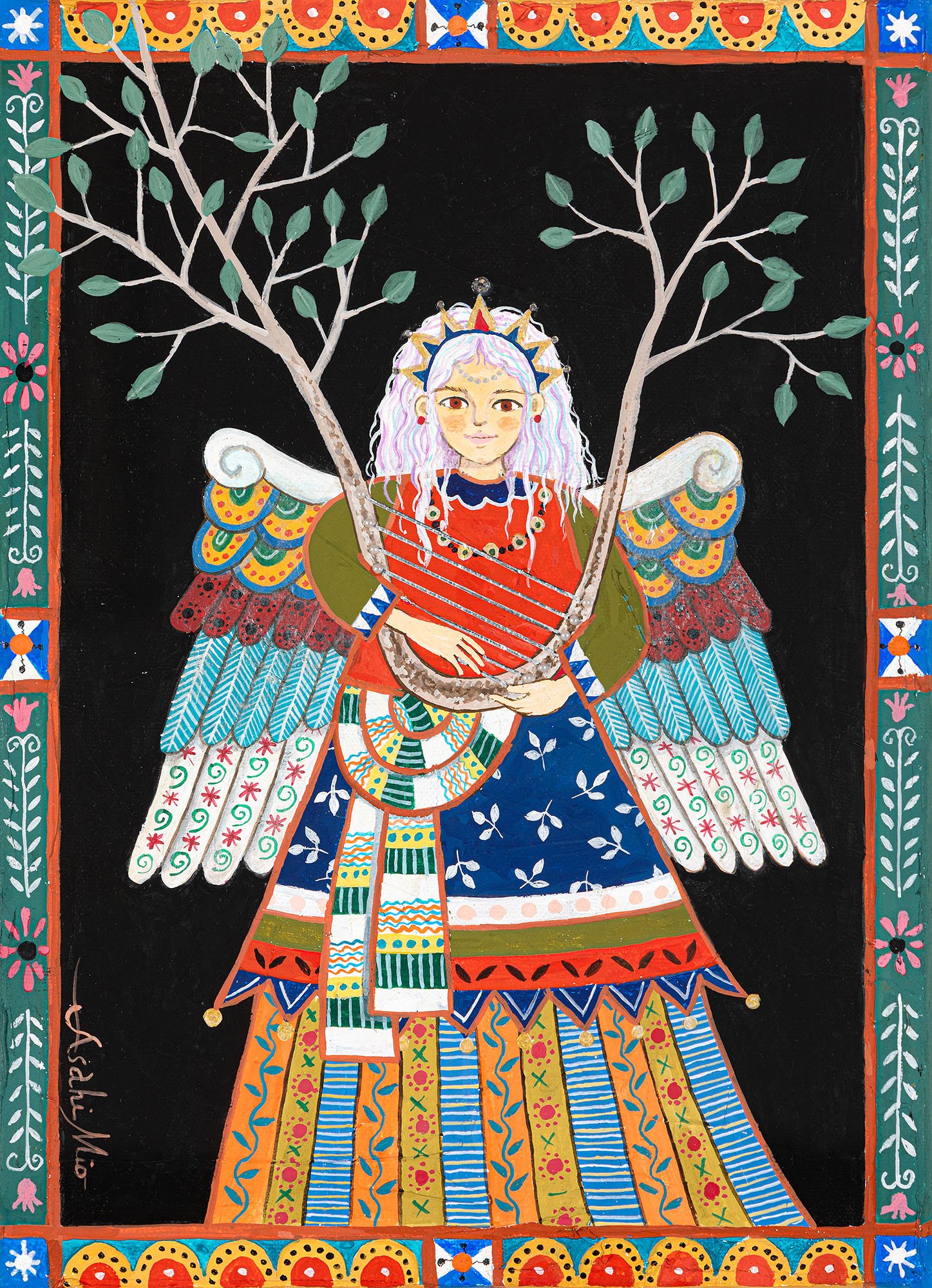  Eastern angel playing the lyre_15.8x22.7cm_Acrylic     