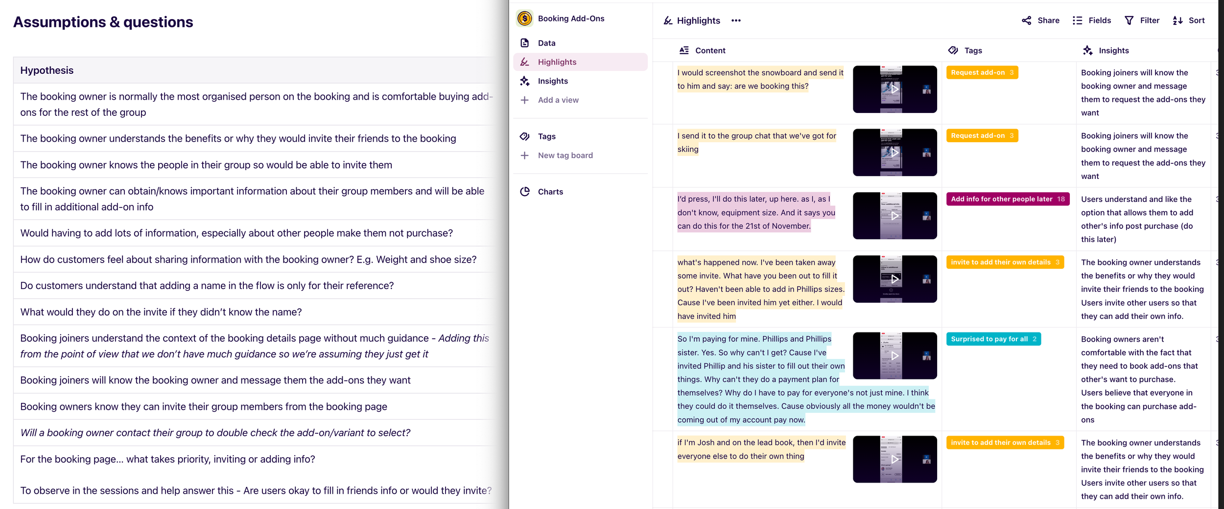 User testing hypothesis vs. findings