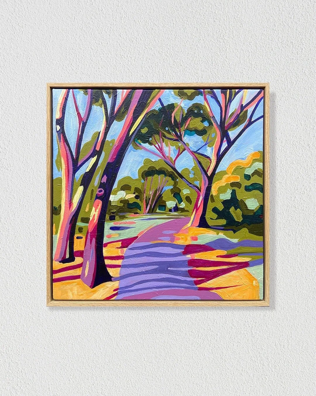 This little beauty &lsquo;The Secret Path&rsquo; Wittunga Botanic Gardens, Blackwood, South Australia. 45 x 45 framed in American Oak, Is now available on @artbidau 
Here&rsquo;s a little more about her.. 
This work is woven from a cherished childhoo