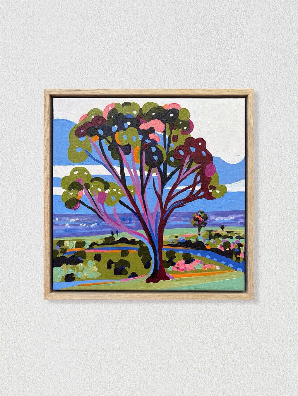 Newbie dropping tonight at 6pm 👌🏻👌🏻👌🏻 
&lsquo;There All Along&rsquo; mini 33 x 33cm framed in oak 
She&rsquo;s a special one. Comment &lsquo;early&rsquo; for early access 😘 
.
.
.
.
#southaustralianartist #mtosmond #landscapeartist #landscapep