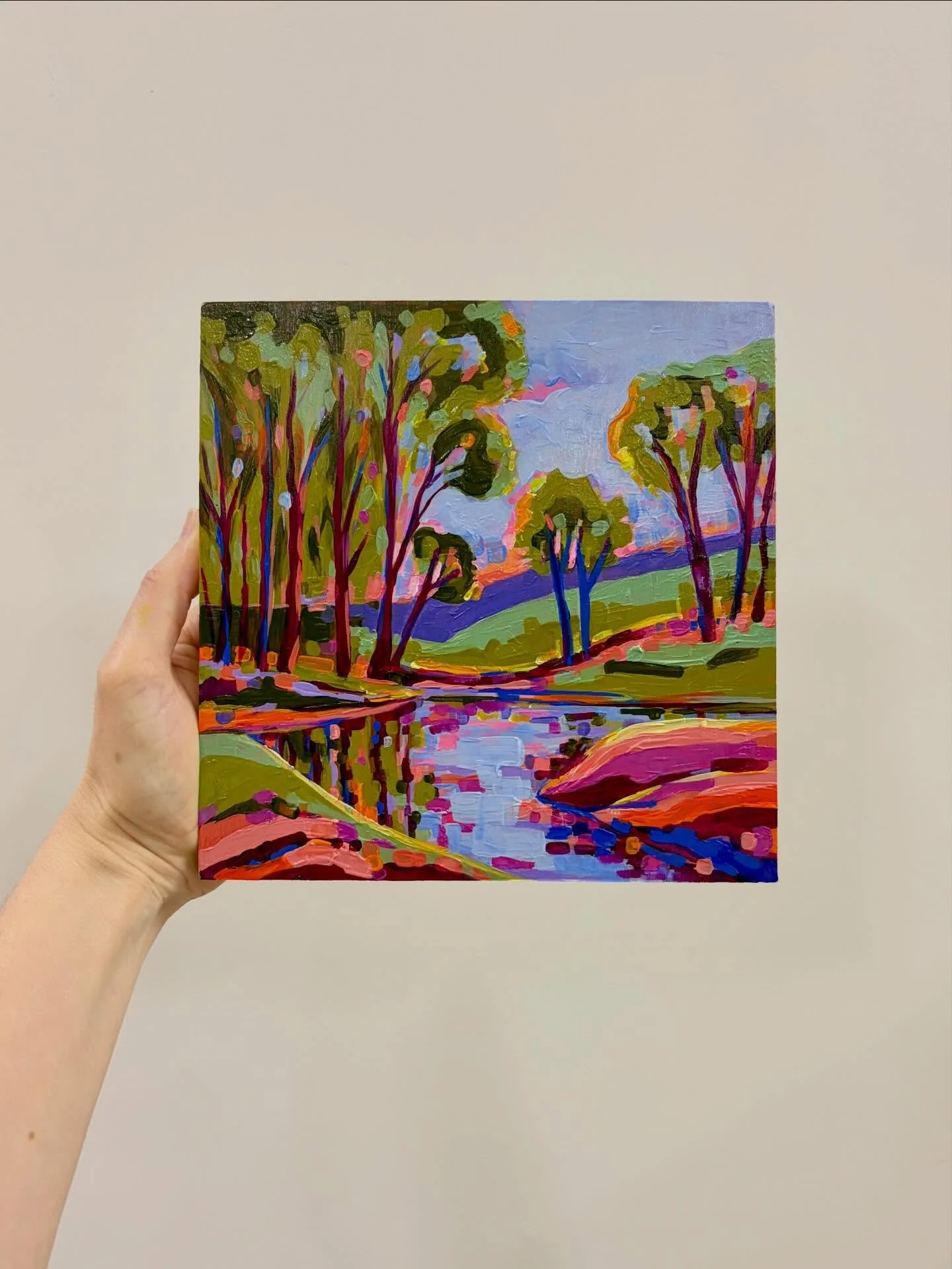 Yay! She&rsquo;s here Mini Monday #2! And is so so beautiful
&lsquo;The places we have been&rsquo; inspired by a property in Mylor South Australia.
Every Monday I&rsquo;ll be releasing a brand new mini landscape at 1pm (Adelaide time) - 20 x 20cm acr
