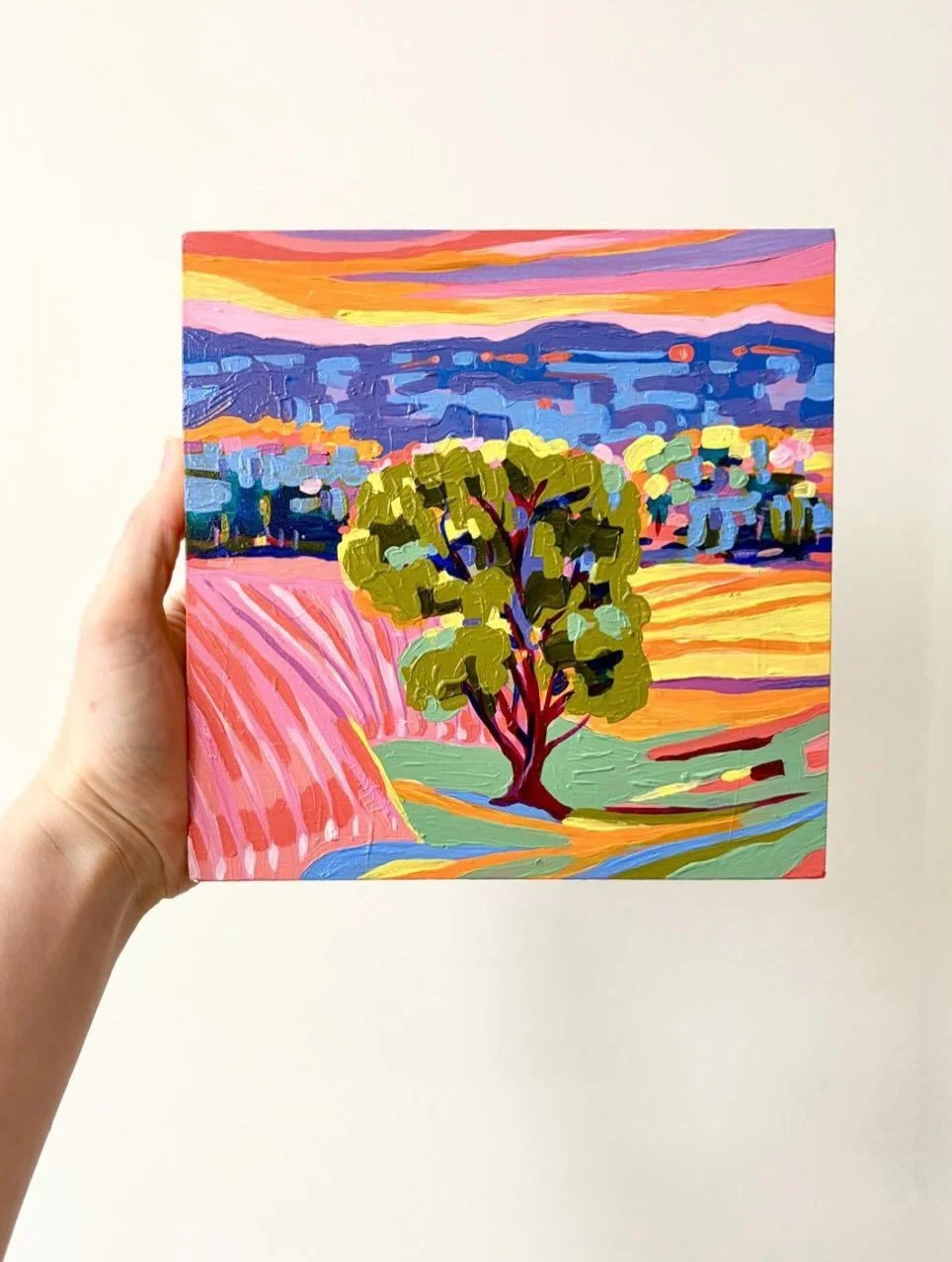 Mini Monday 3!! Such a special piece 
&lsquo;Standing Strong&rsquo; inspired by a beautiful photo @adelaidehillspantry sent me of Piccadilly Valley, Adelaide Hills, South Australia.
Every Monday I&rsquo;ll be releasing a brand new mini landscape at 1