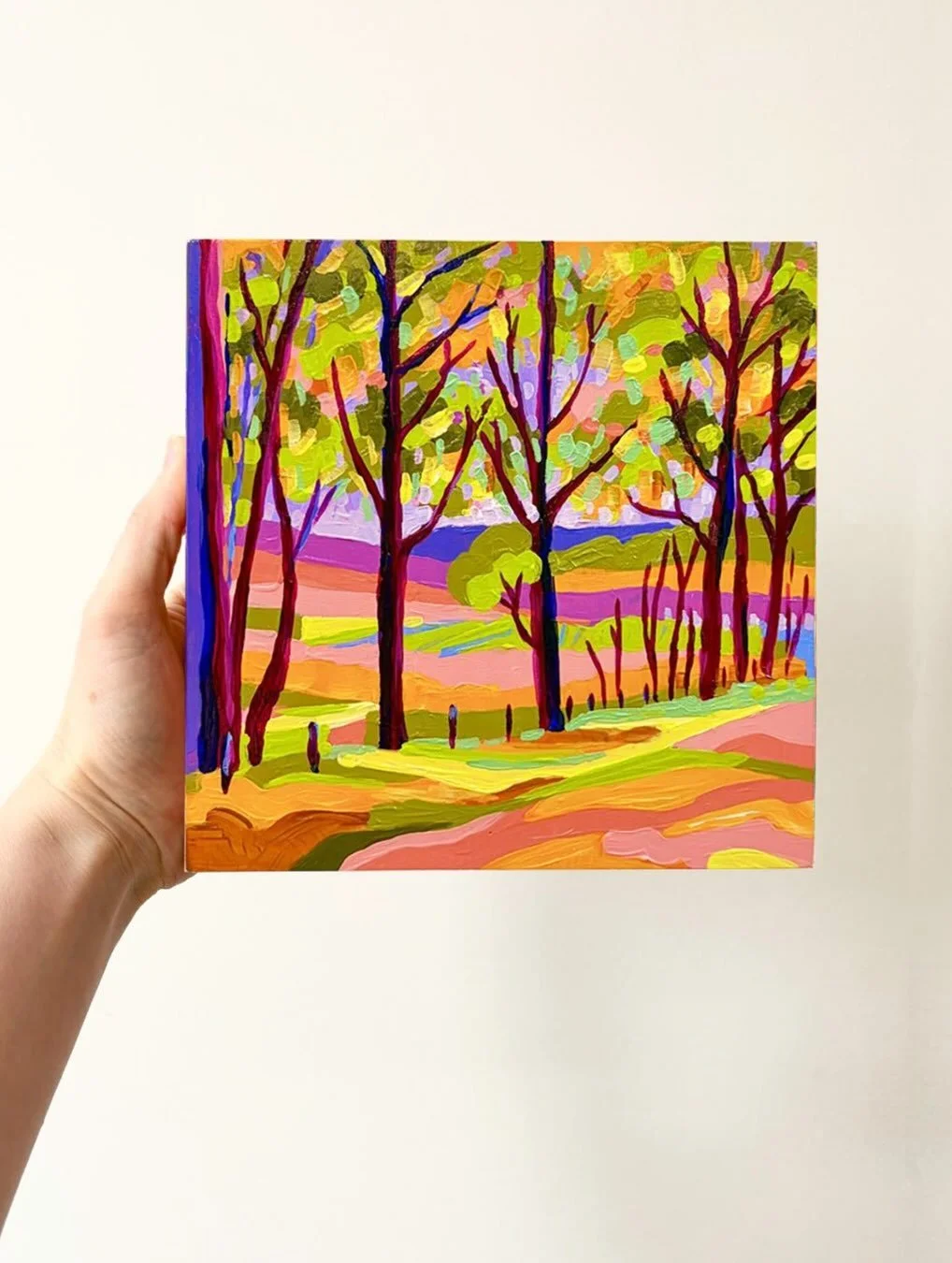 Mini Monday 4!! 
&lsquo;Across The Valley&rsquo; inspired by a spot looking over Piccadilly Valley, Adelaide Hills, South Australia. 

Every Monday I&rsquo;ll be releasing a brand new mini landscape at 1pm (Adelaide time) - 20 x 20cm acrylic on woode