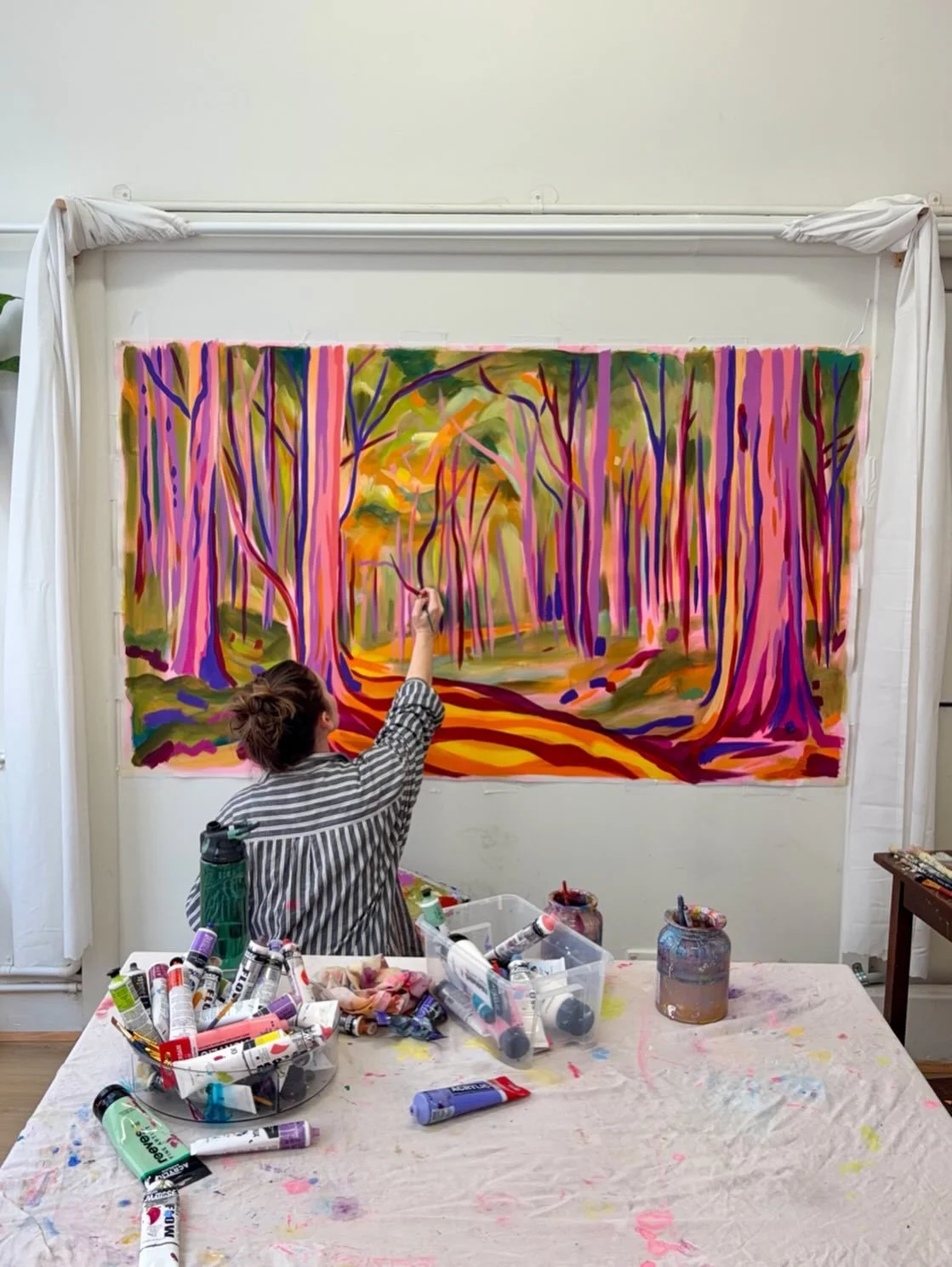A work in progress shot of a current commission piece I&rsquo;m painting. Too large to paint in my studio spot.. so I&rsquo;ve taken over one of the event rooms at RC. Soo lucky to have this space and thank you to the lovely Cass ( @the.rundle.collec