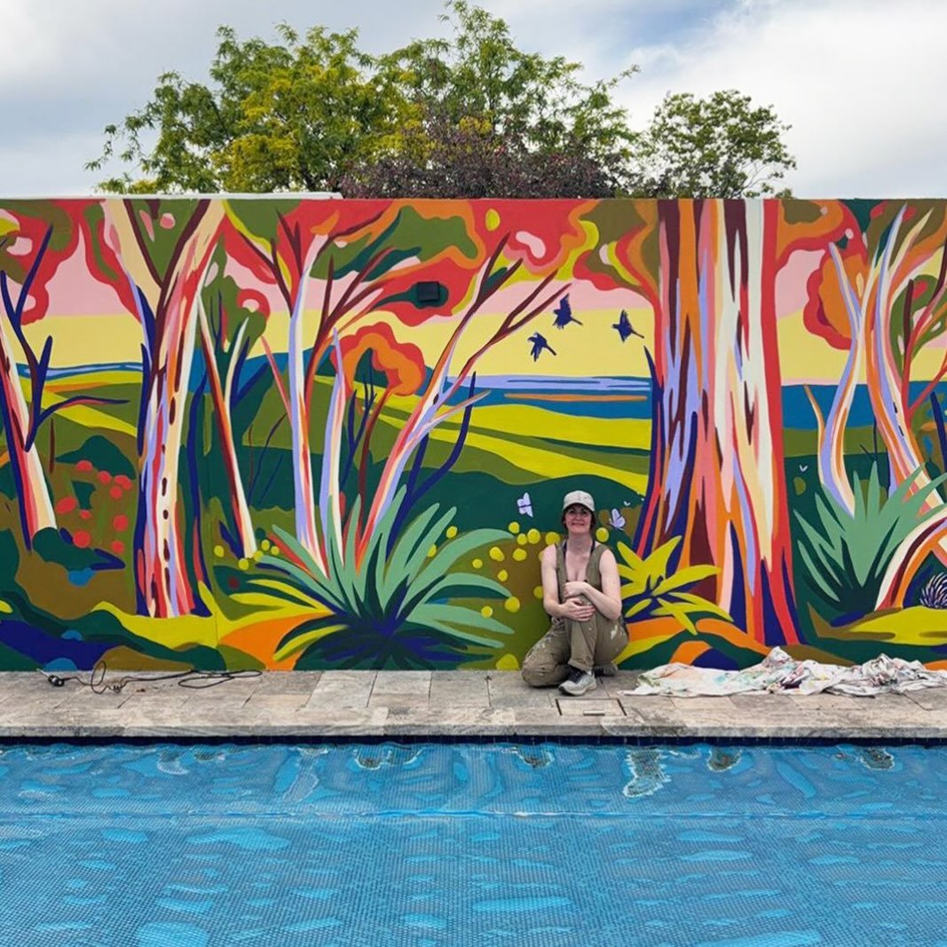 She&rsquo;s done!!!! What an absolute joy to paint this beautiful residential swimming pool mural for my clients. And perfect weather the whole time! 
They wanted a bright / colourful Australian forest with hits of red and green. Definitely not my us