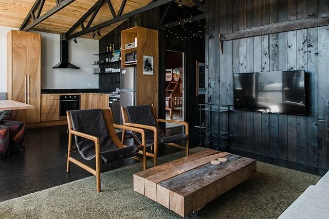 Same but different! Redrock and Snowmass Huts were created at the same time, inside the same old vacant warehouse (a bit like non-identical twins!). We had fun with the finishing touches to make them feel unique. One sleeps 8, the other 10. One looks out over rolling paddocks, the other has mint view of Ruapehu.

Which one would you pick for a getaway? Dark and handsome Snowmass or warm and rustic Redrock?