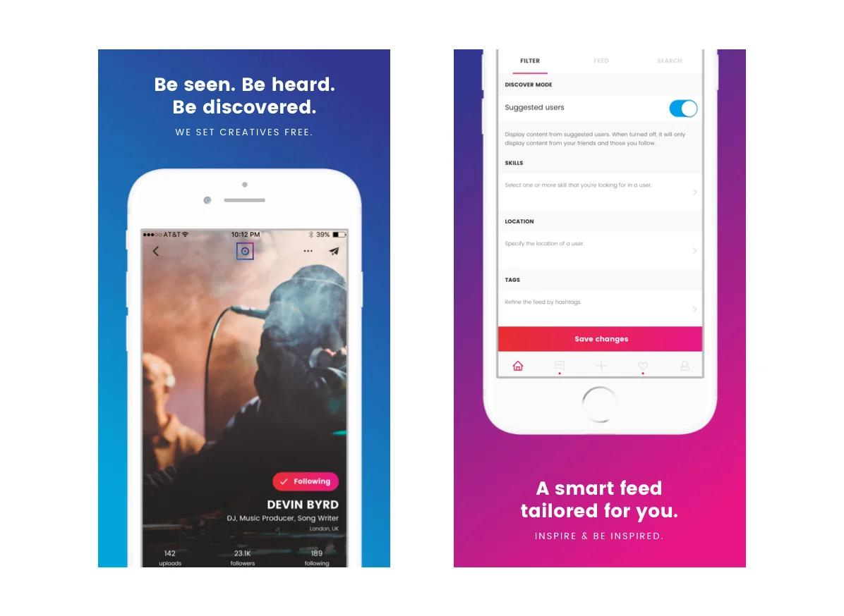 Secondly, make it easy for them to discover one another. Users can tag their profiles with skills. And with our feed filter , you can easily search for just the right creatives to connect with.