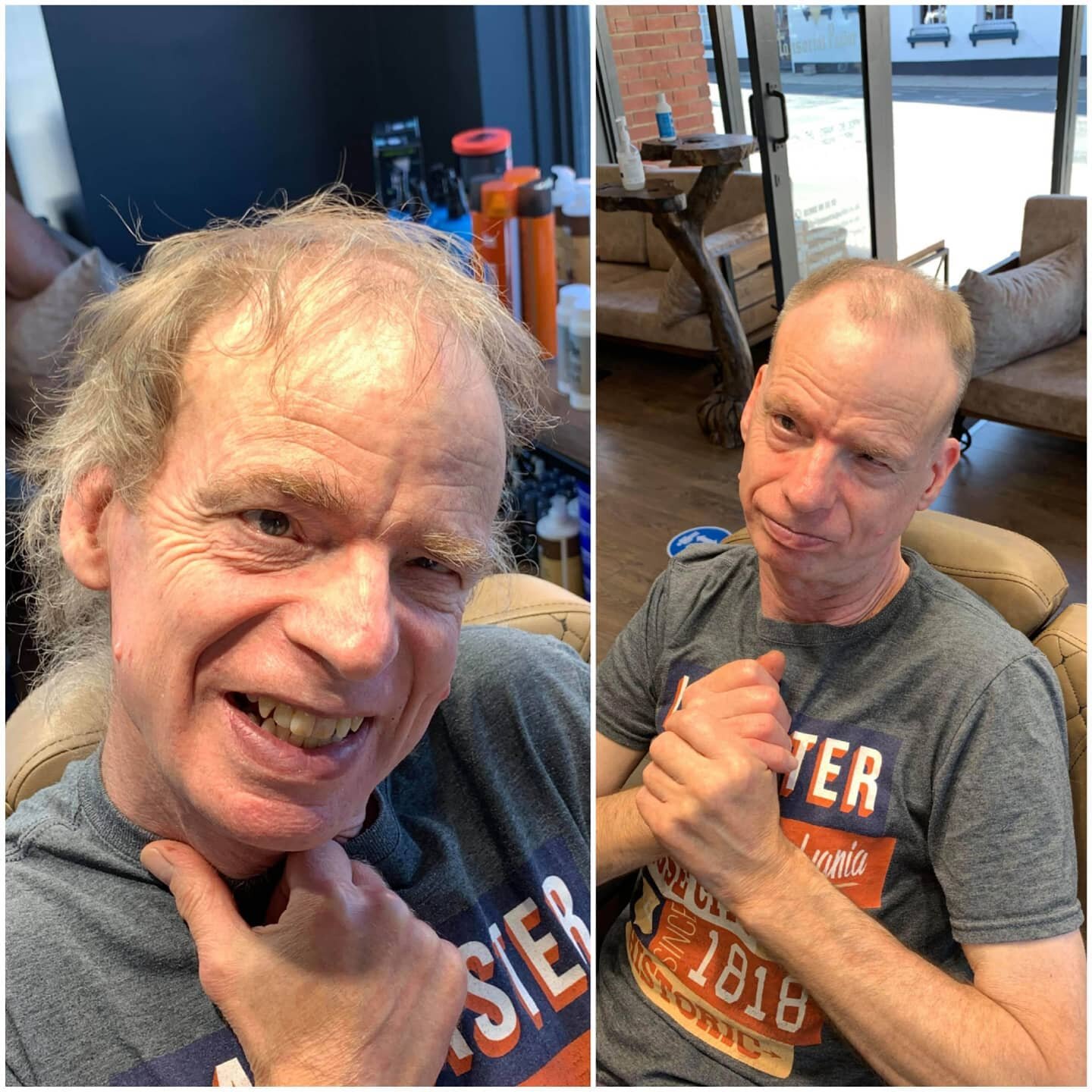 Before and after. 

Such a lovely man! He cannot speak and is also deaf. I gave him a job to clean our windows in exchange for a haircut. He is as pleased with the result as we are with the windows! 👍🏼

#tonsorialparlor #arundel #westsussex #bestba