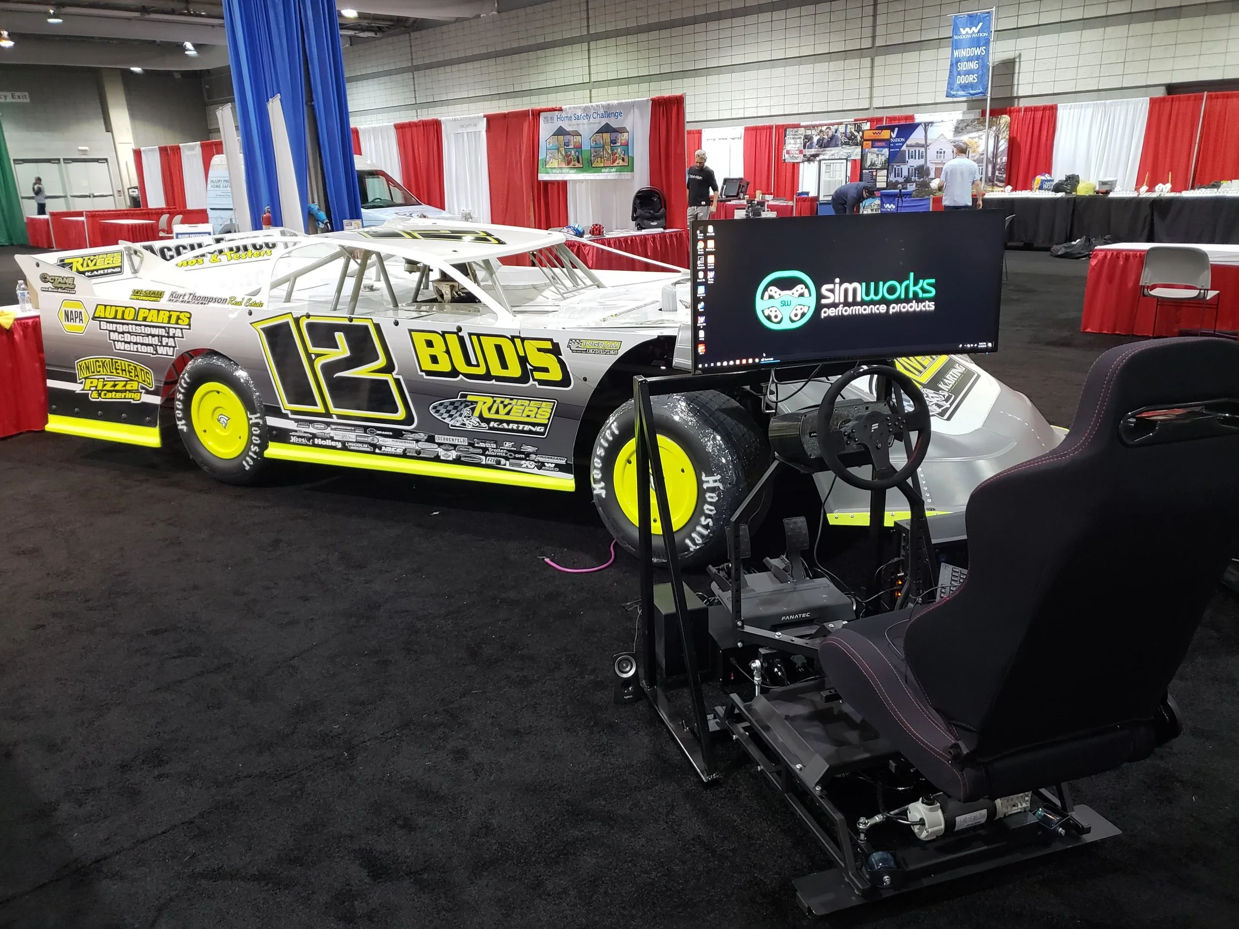 The Three Rivers Karting motion racing simulator powered by SimWorks Performance in action at the Pittsburgh International Auto Show.