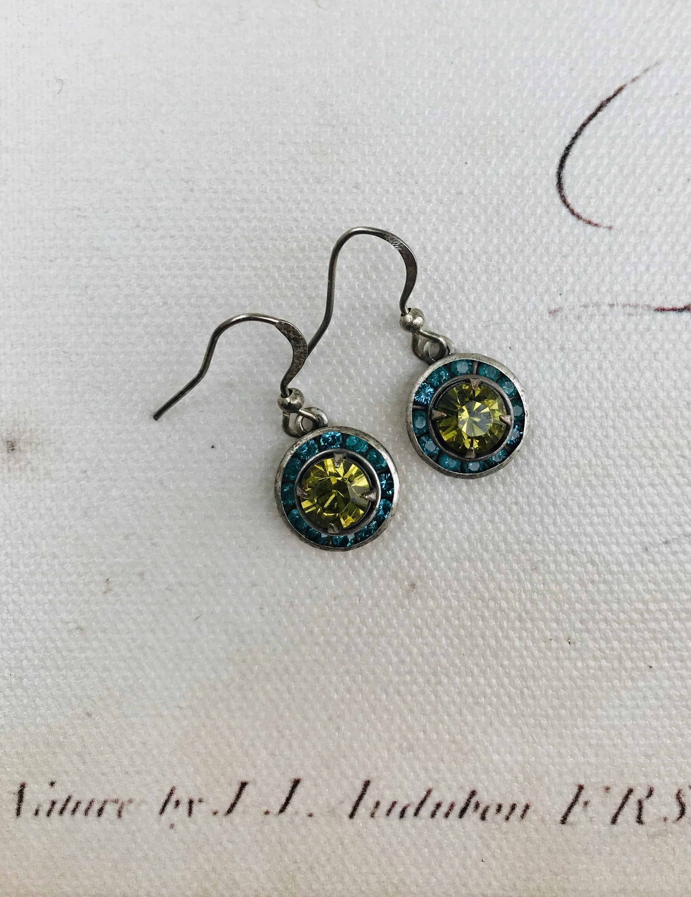 Indicolite and khaki rhinestone earrings