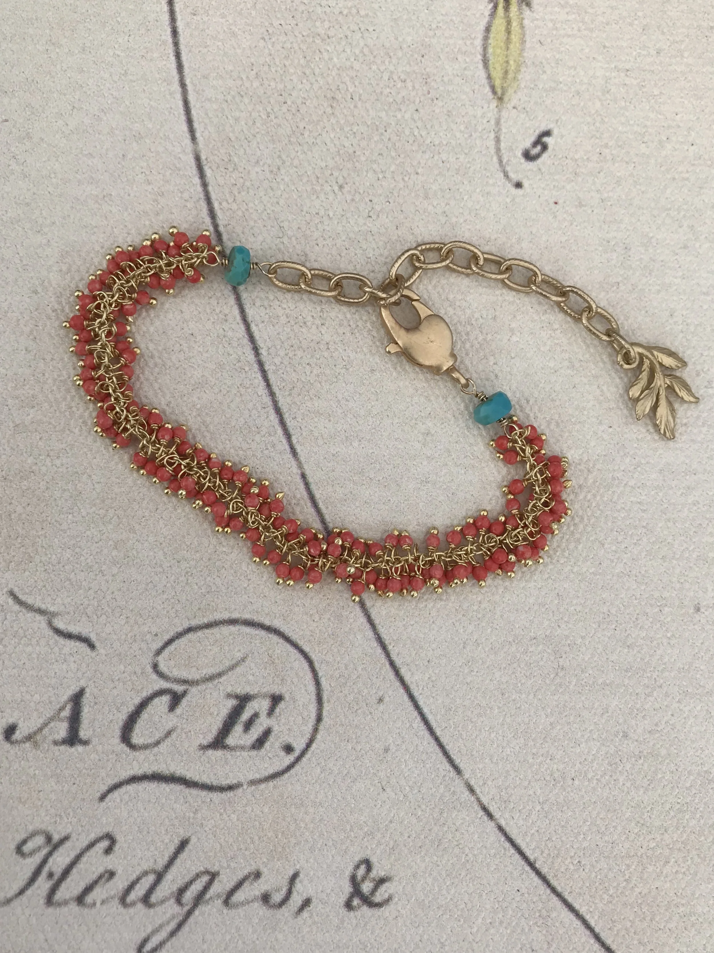 Coral fringe bracelet