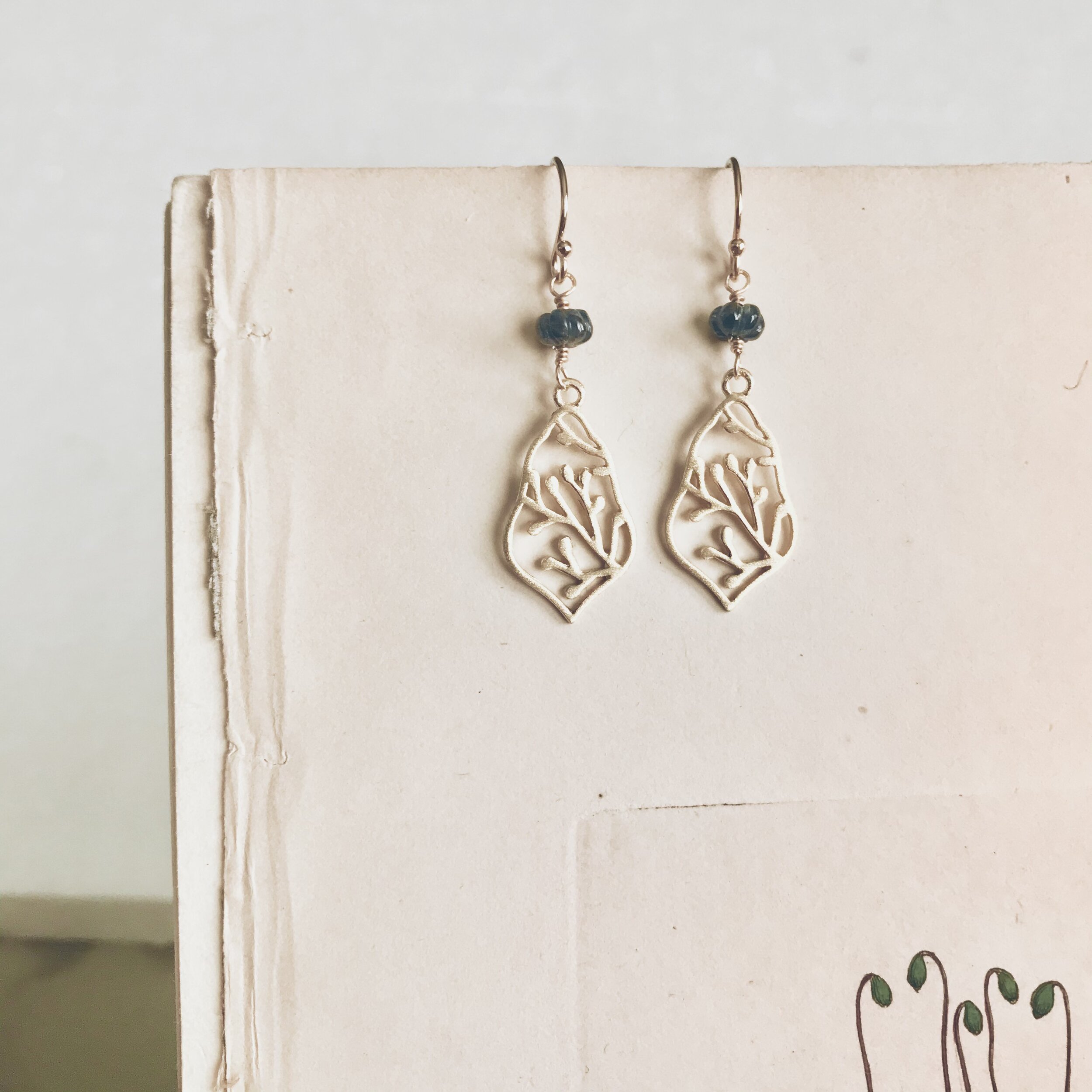 Moroccan bud + carved sapphire earrings