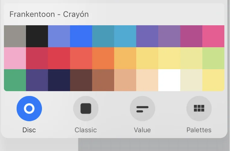 This is the Frankentoon Crayon color scheme I’m using for this project.