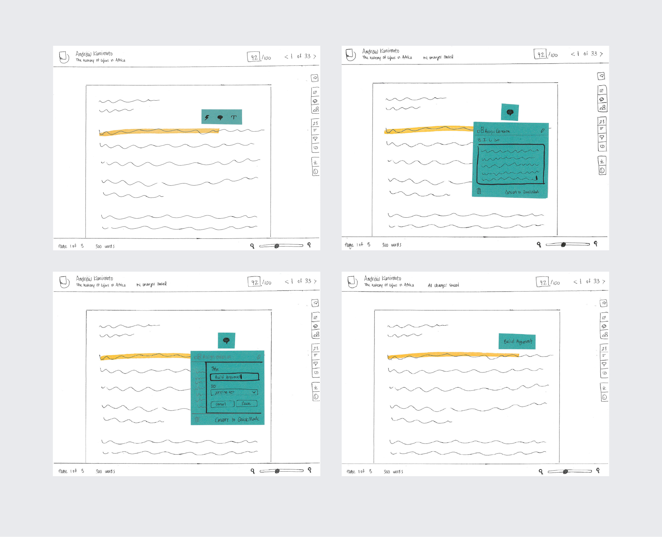 Early sketches illustrating comment interaction