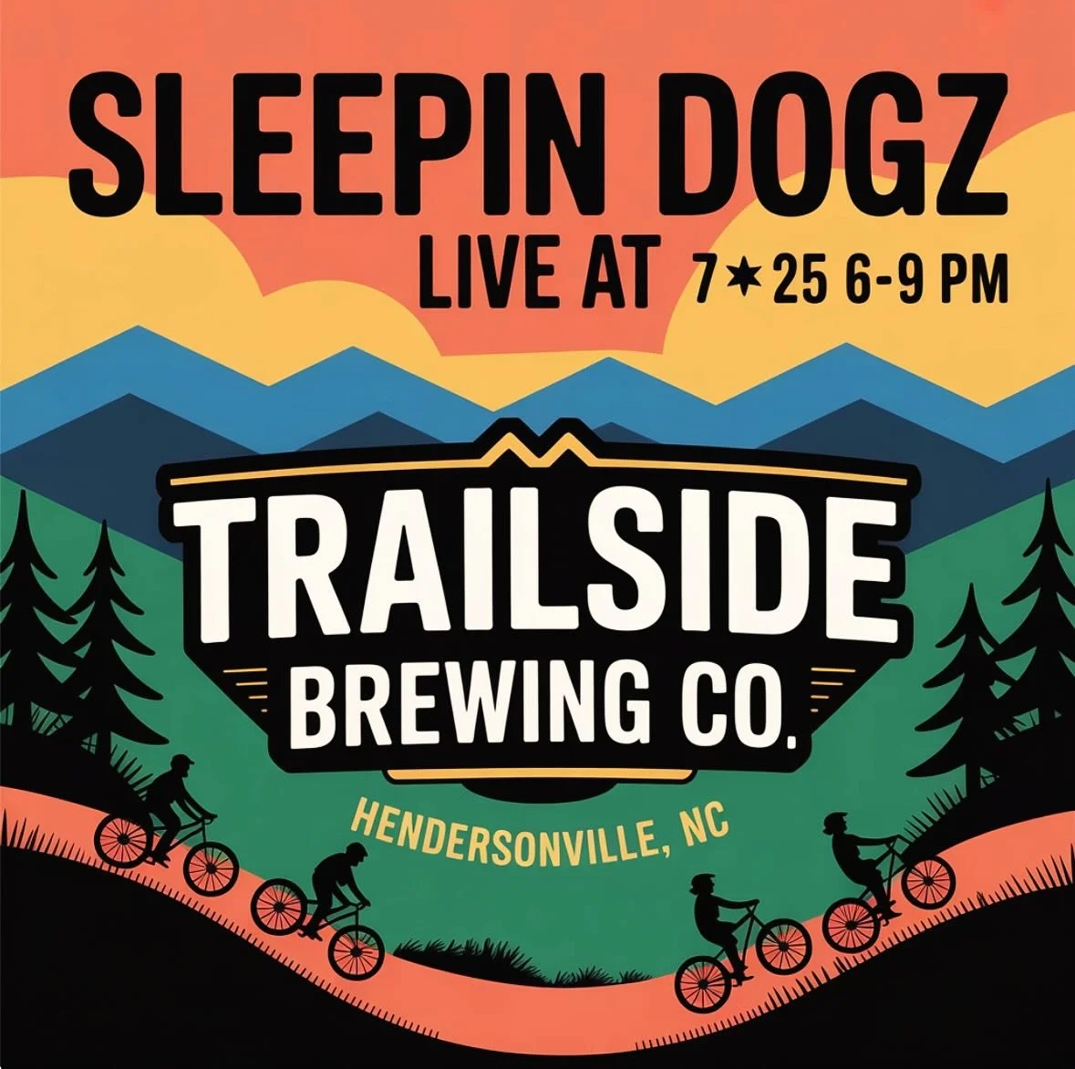 We are super stoked to return to @trailsidebrews located in Hendo right beside the newly opened Ecusta Trail! 
Today, 7/25 6-9PM 
#sleepindogz #sleepindogzduo #trailsidebrewingcompany #hendersonville #northcarolinamusic #summersquatch