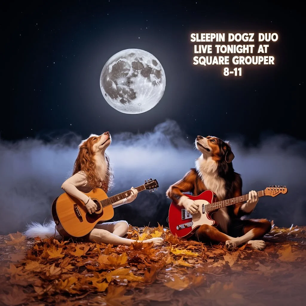 We&rsquo;ll be making our debut at @squaregroupertikibarfortpierce tonight 8-11! 
Come on by for a howlin good time! 
#sleepindogz #sleepindogzduo #squaregrouperftpierce #ftpierceflorida #thefort #florida #floridamusic #floridamusicians #supportlivem