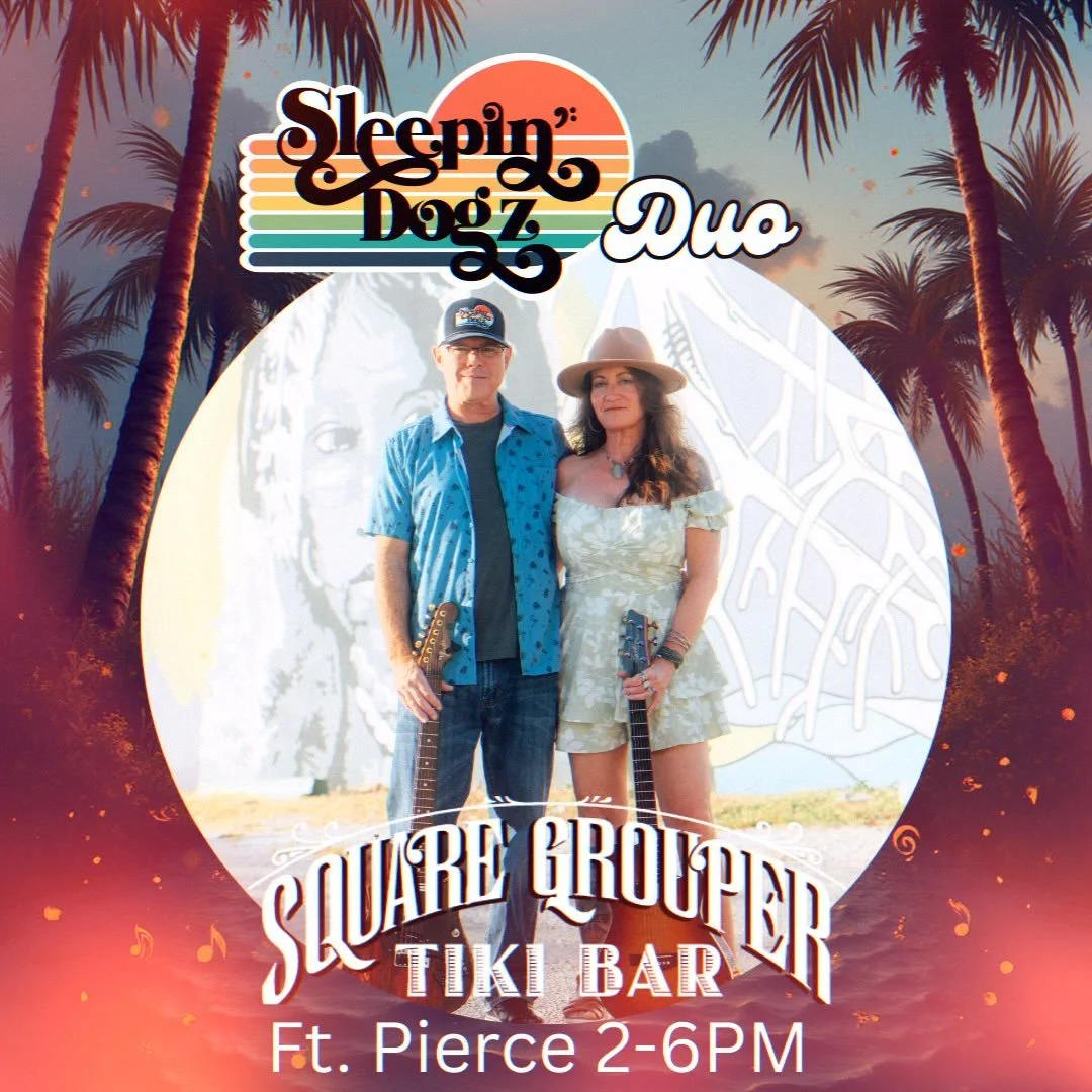 Come eat, drink and chill to some live @sleepindogz duo tunes! #sleepindogz #sleepindogzduo #squaregrouperftpierce #livemusic #ftpierce
