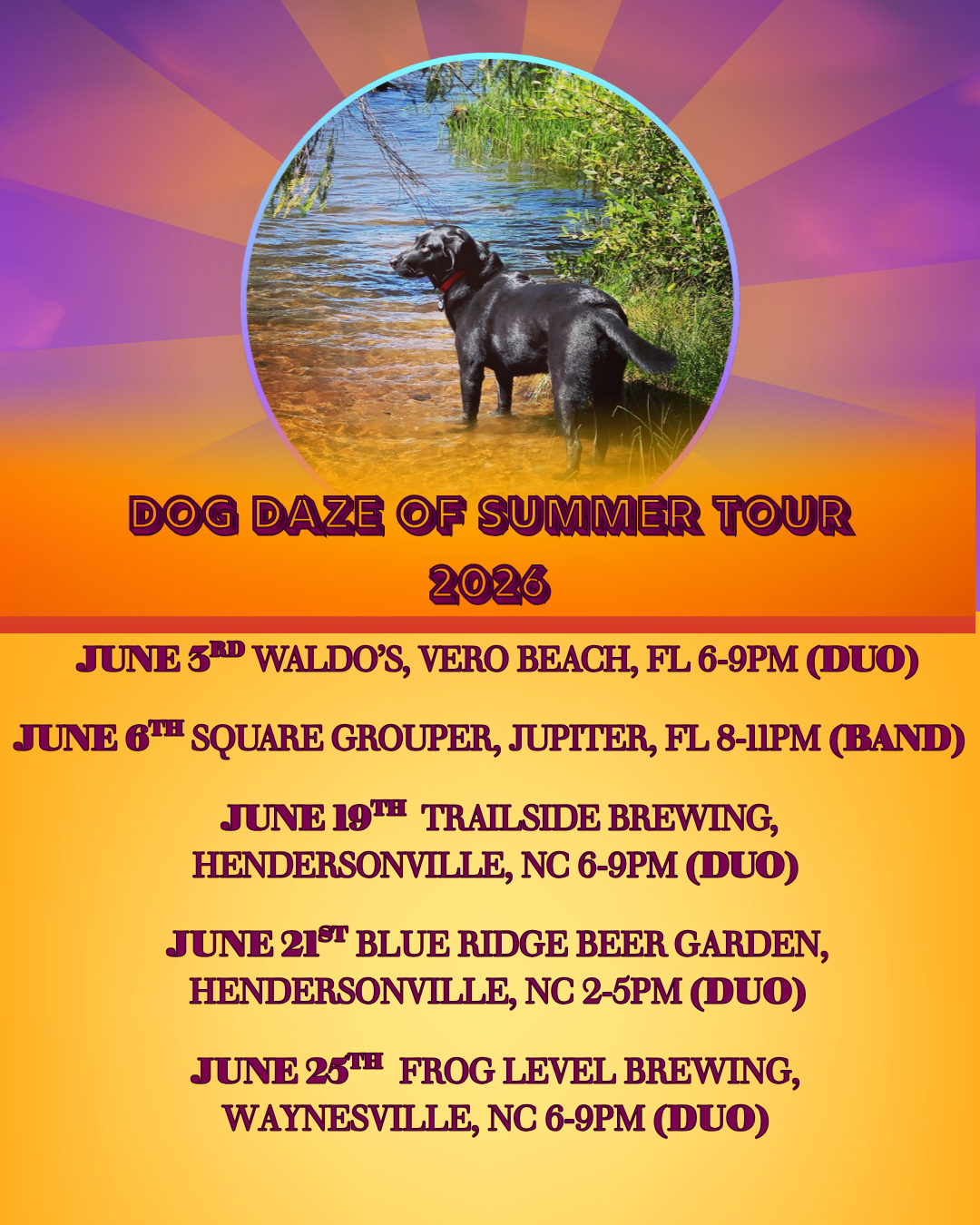 Dog Daze of Summer Tour 2026 Sleepin Dogz Duo at Trailside Brewing Co Hendersonville, NC