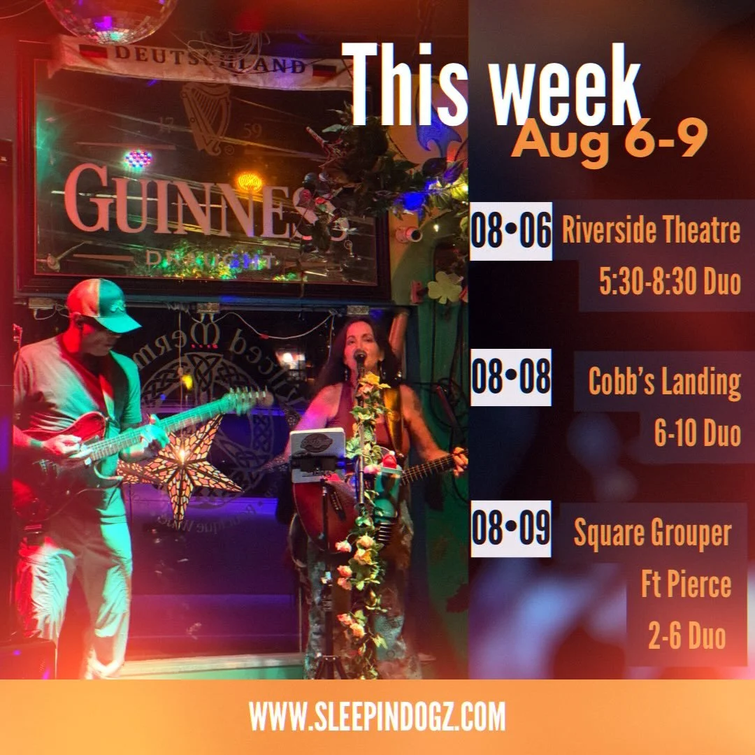 Lots of Dogz Duo fun left for the rest of this week!

🎶 Thursday 8/6 @riversidetheatrefl Live in the Loop 
  5:30-8:30 Duo

🤩 Saturday 8/8 @cobbslanding 6-10 Duo

💫 Sunday 8/9 @squaregroupertikibarfortpierce 
  2-6 Duo