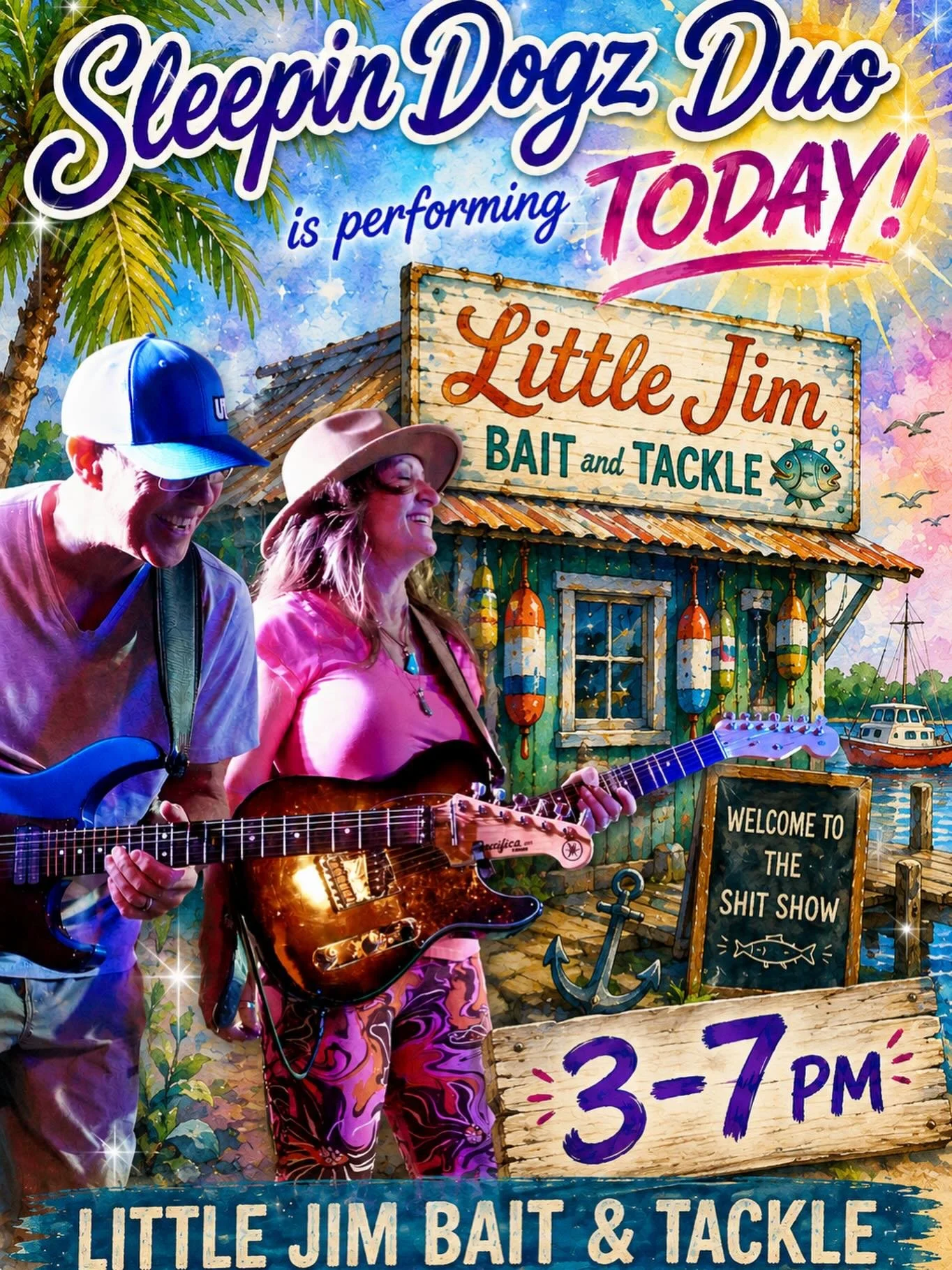 Kick off your weekend properly! Dogz Duo playing @littlejimbaitandtackle today 3-7!
#sleepindogz #sleepindogzduo #littlejimsbaitandtackle #fortpierce #welcometotheshitshow