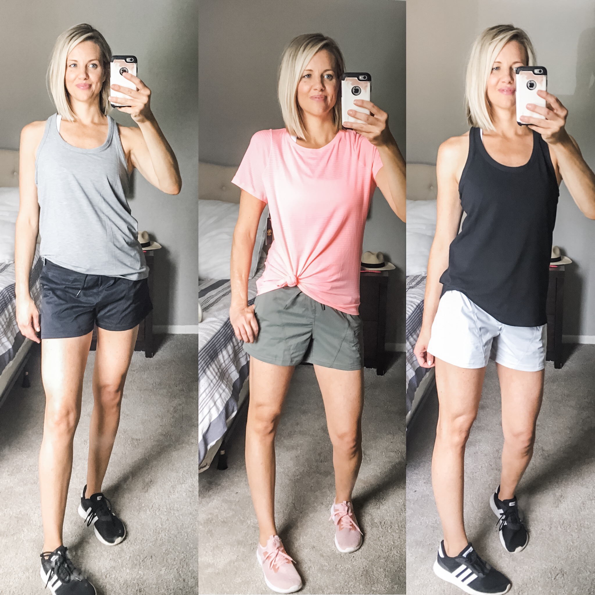 Love this look?! Click on these links to shop my tank , tee , shorts , black sneakers and blush sneakers !