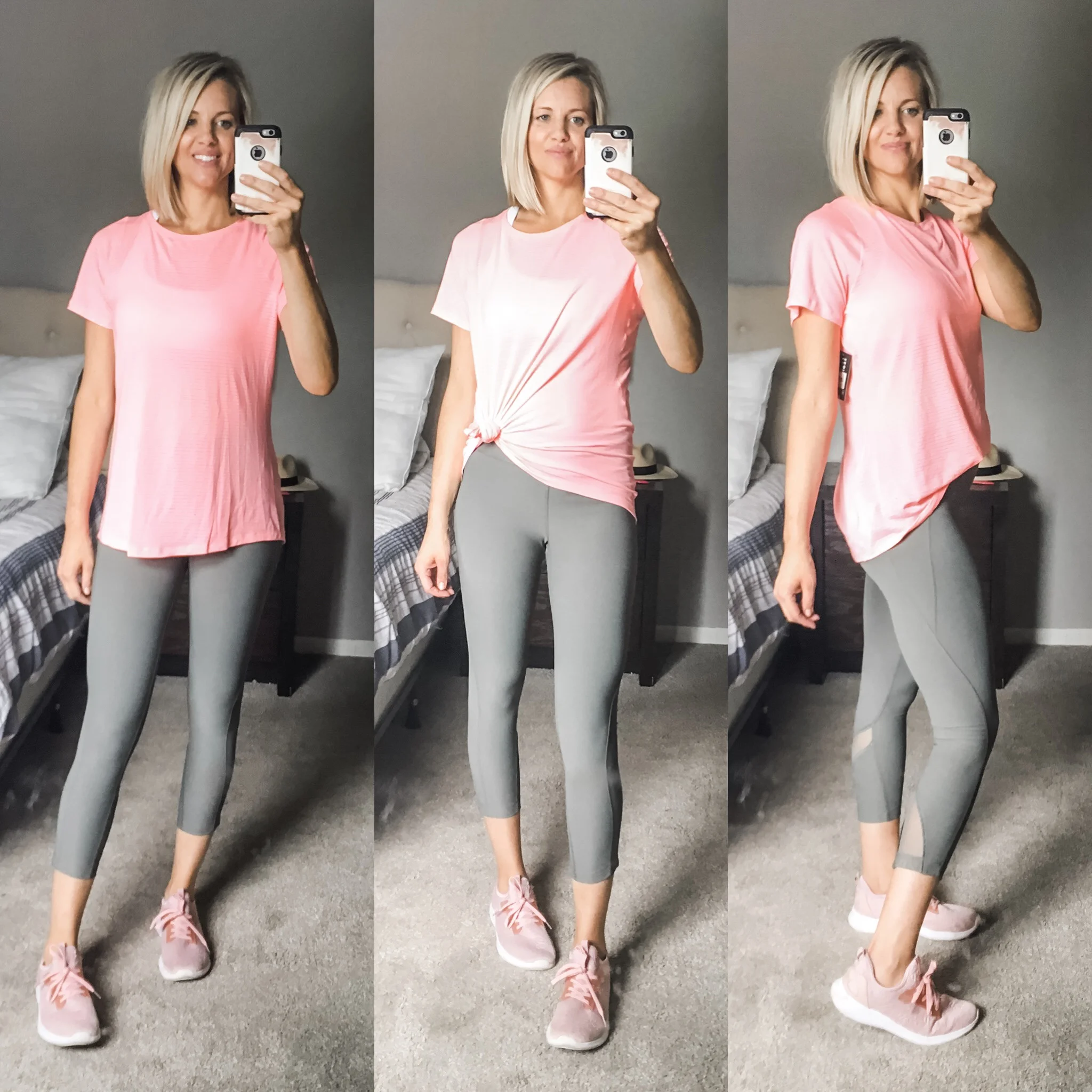 Love this look?! Click on these links to shop my tee , a similar pair of leggings , and my blush sneakers !