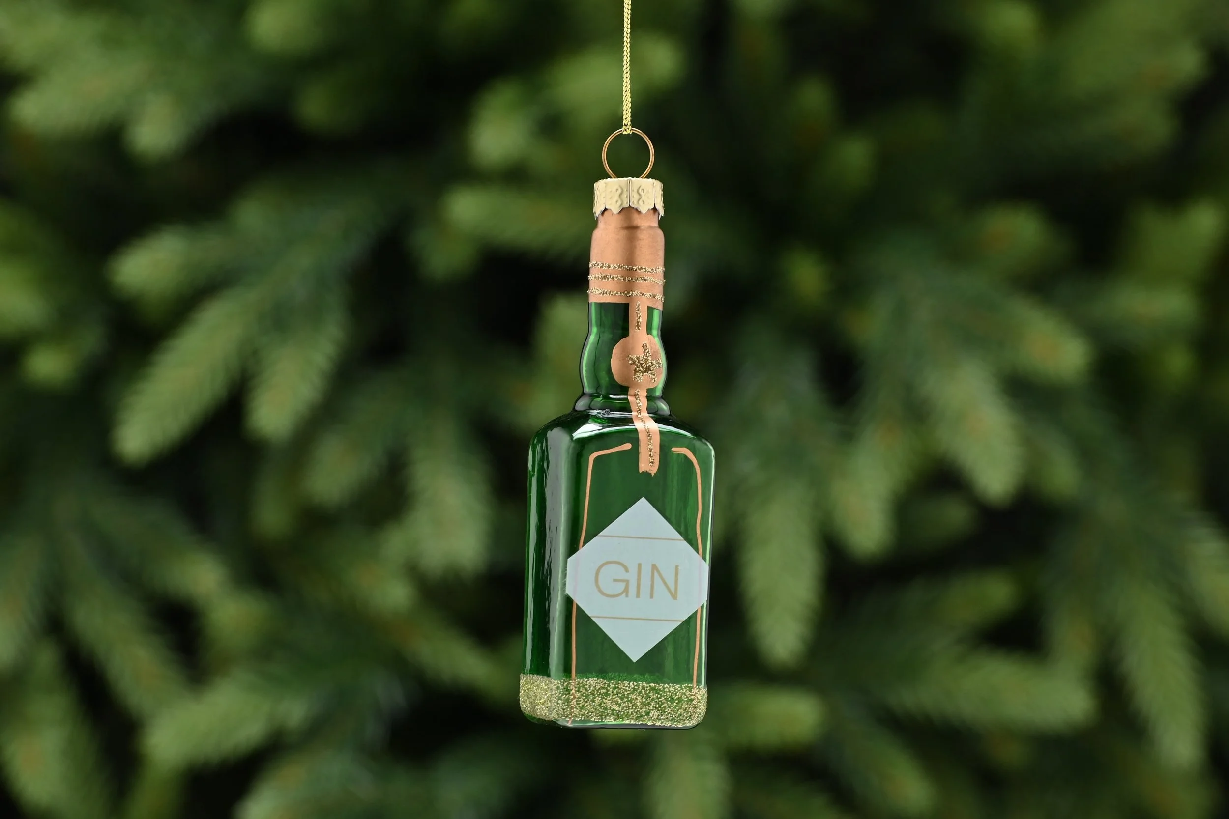 Bauble - Green glass Gin bottle
