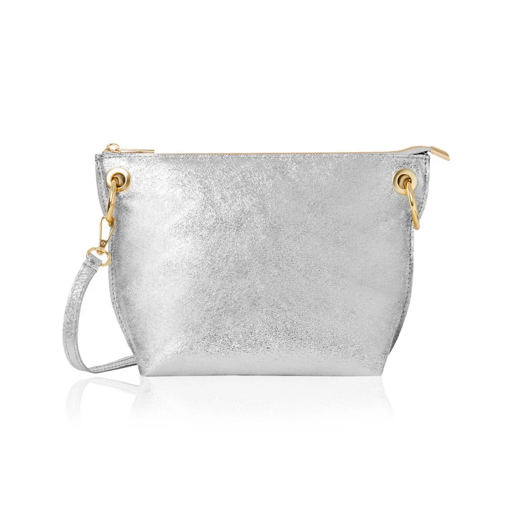 Leather shoulder bag - Silver metallic