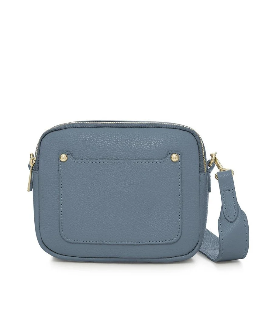 Leather shoulder bag - Double zip Denim Blue