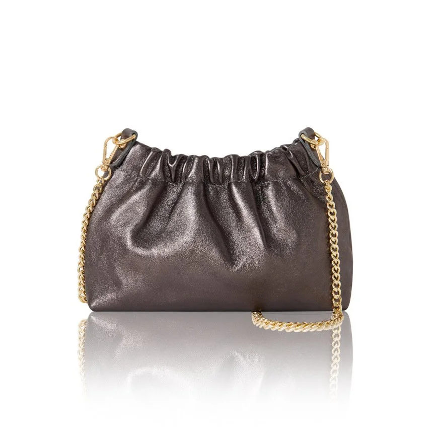 Leather evening bag Pewter metallic with chain — Victoria Fearn