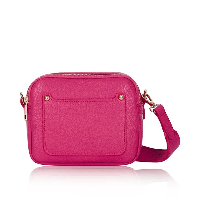 Leather shoulder bag - Double zip - Fuchsia