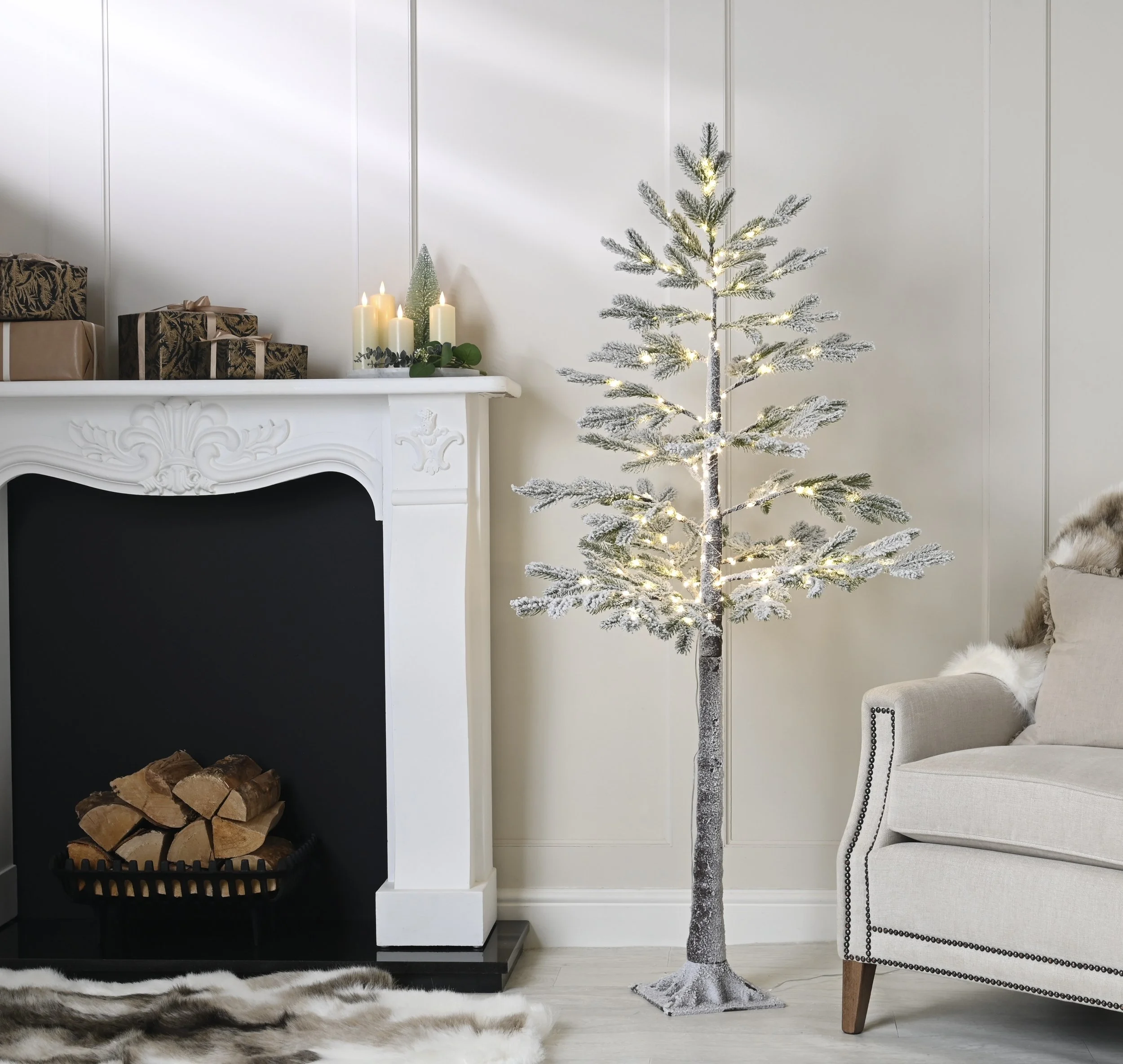 Tree - Warm white led Flocked Pine Tree 150cm