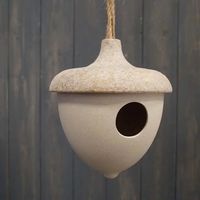 Birdhouse - Earthy Oatmeal Natural Bamboo Hanging Acorn