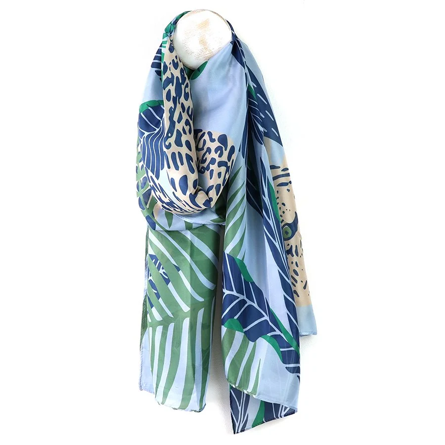 Scarf - Blue mix leaf and animal print