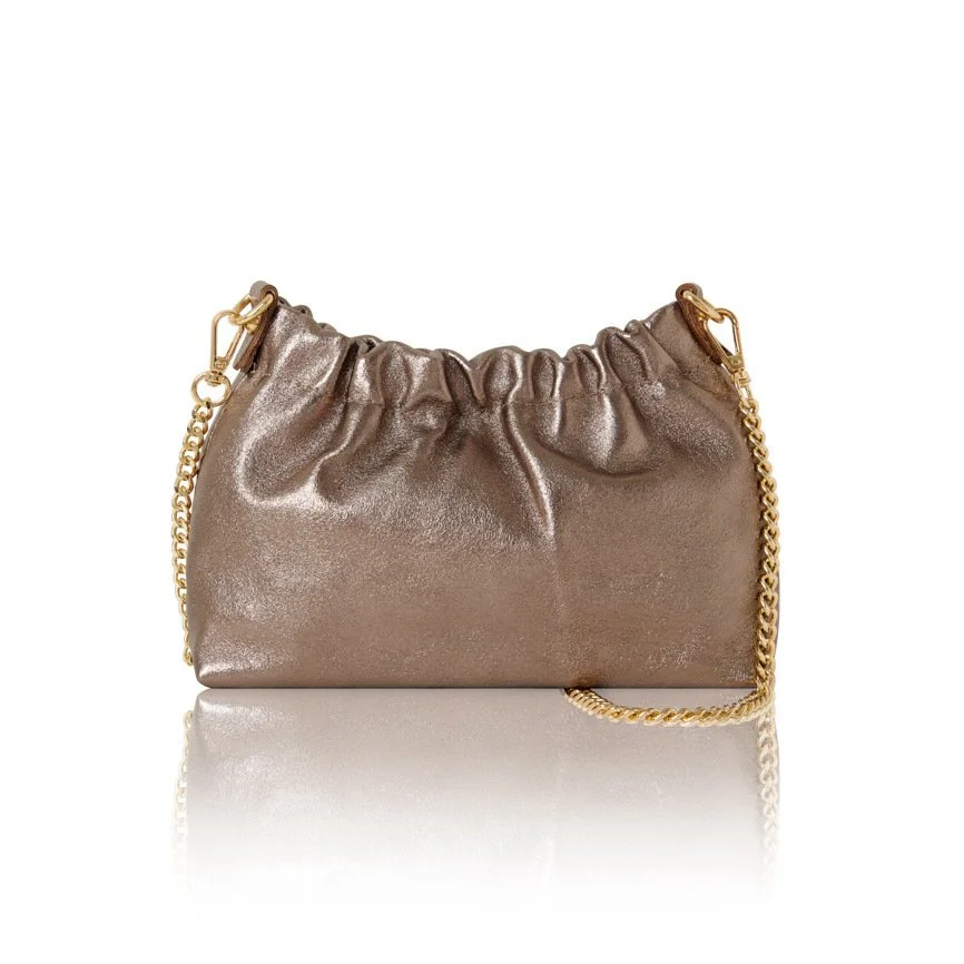 Leather evening bag - Bronze metallic with chain