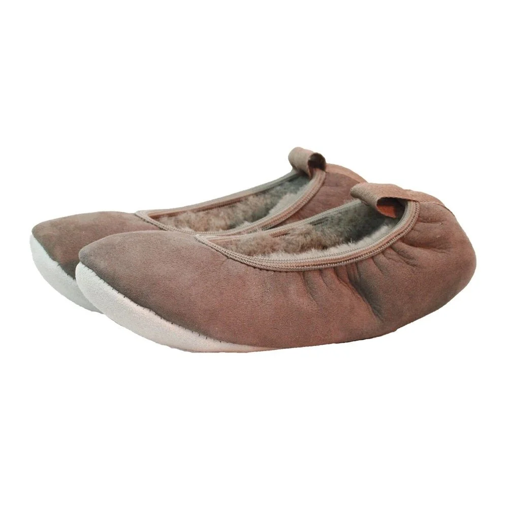 Slipper - Ballerina Pump Style Suede Sheepskin - Mink, 4/5