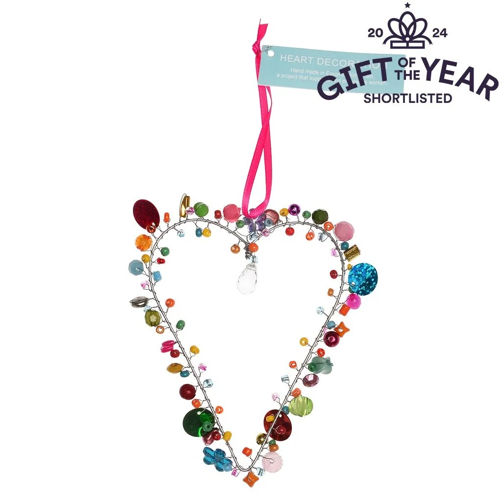 Beaded heart decoration - medium multi coloured