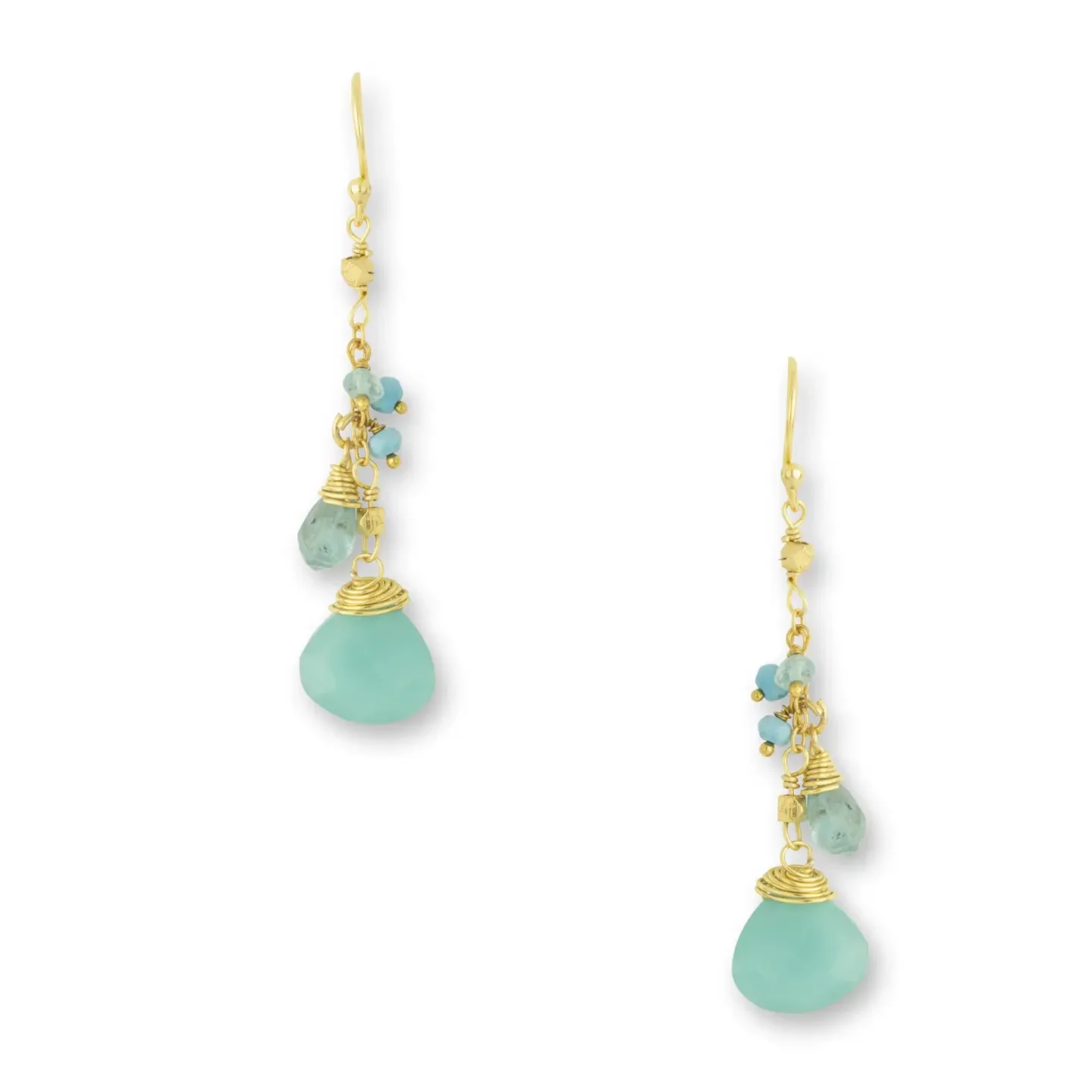Earrings - Aqua Chalcedony bead cluster drops