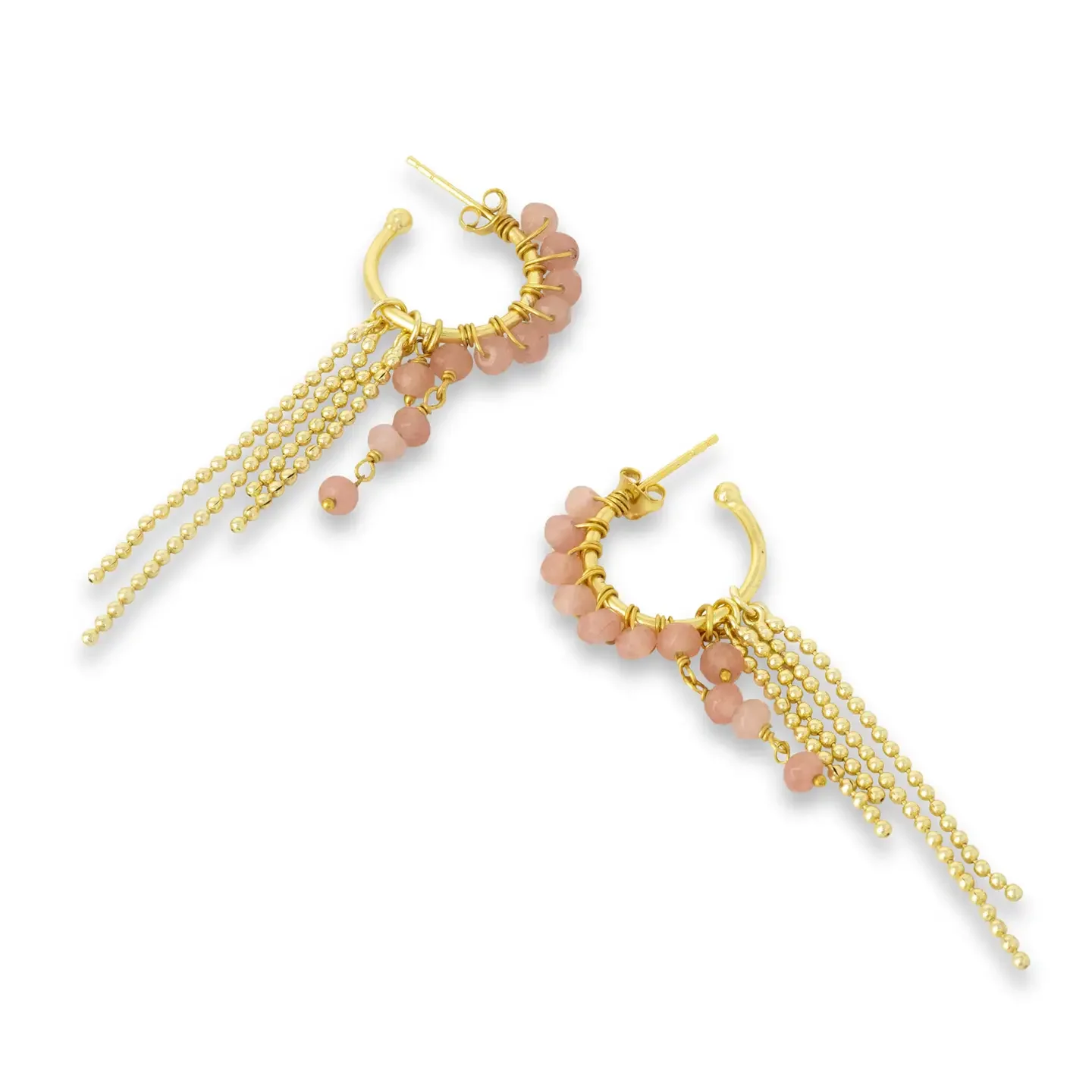 Earrings - Pink Rhodochrosite bead hoop drops