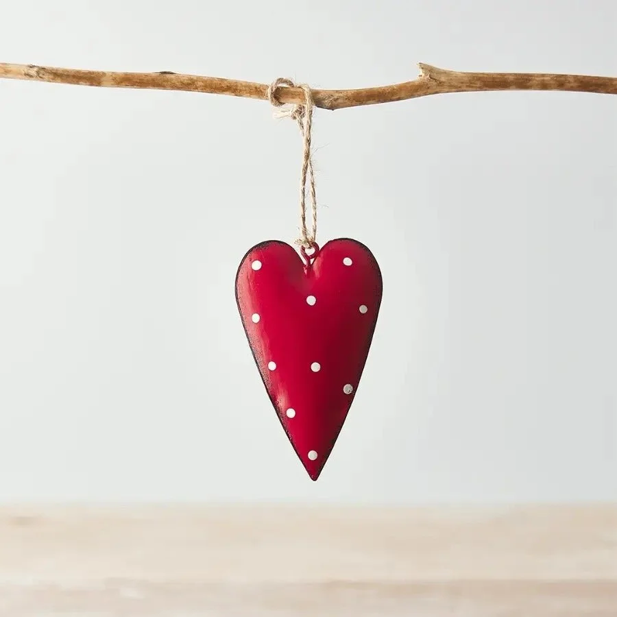 Hanging - Red metal heart with dots