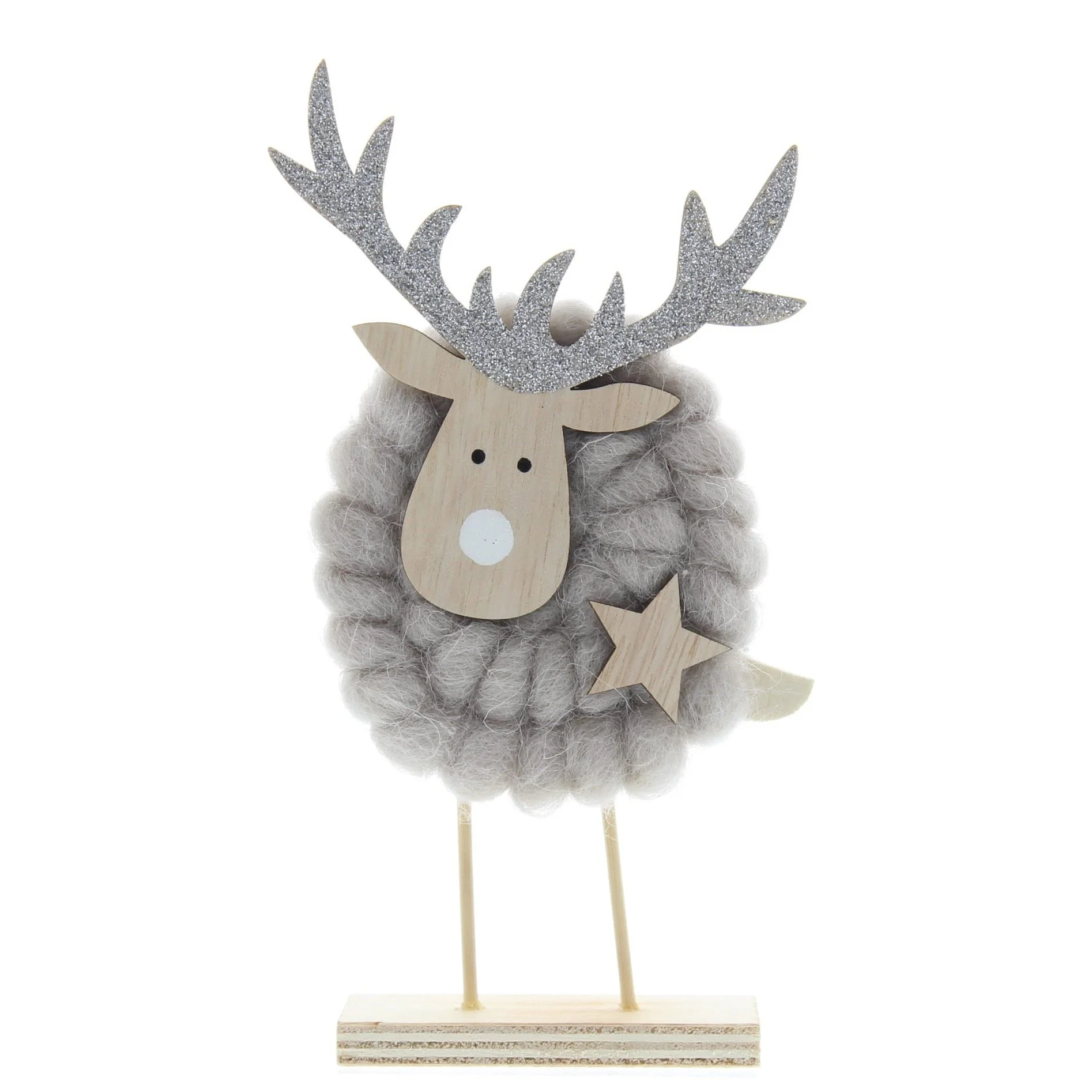 Reindeer - Grey felted standing on wooden base