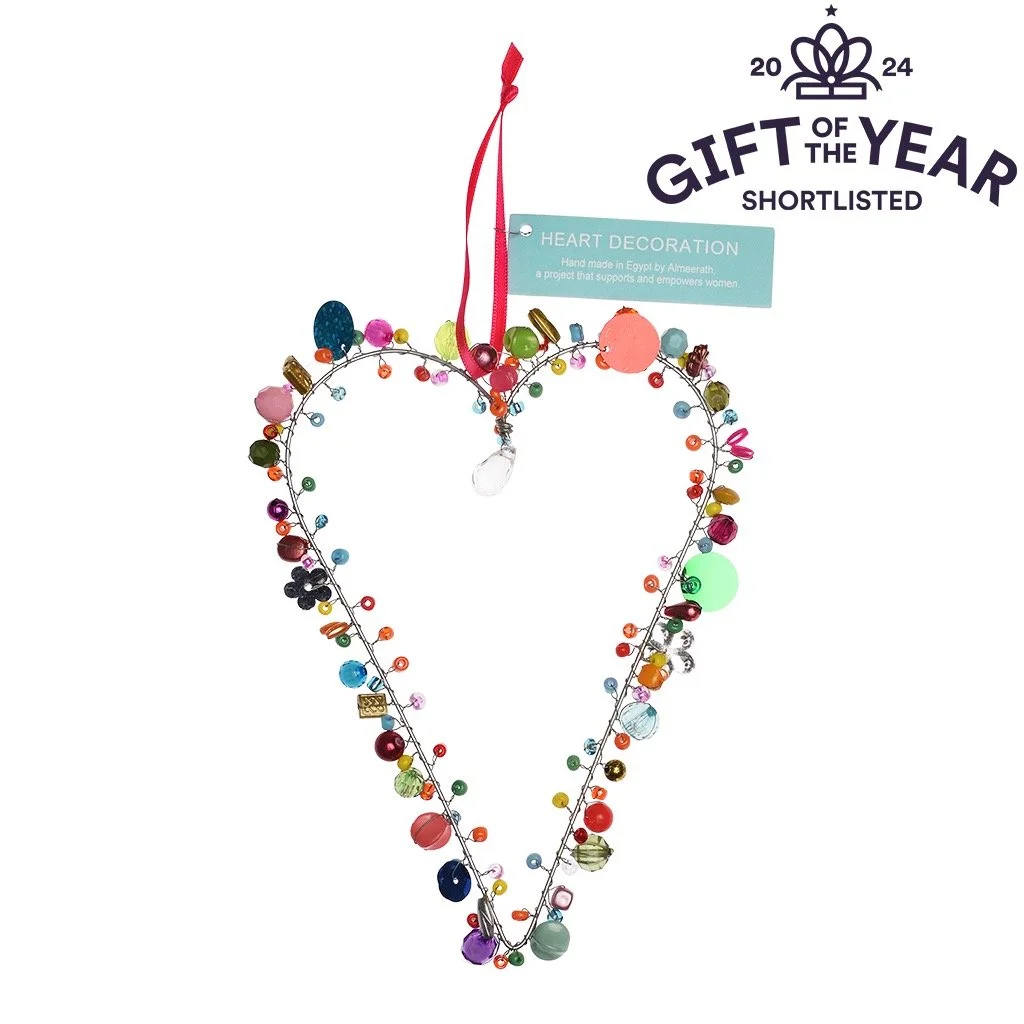 Beaded heart decoration - large multi coloured