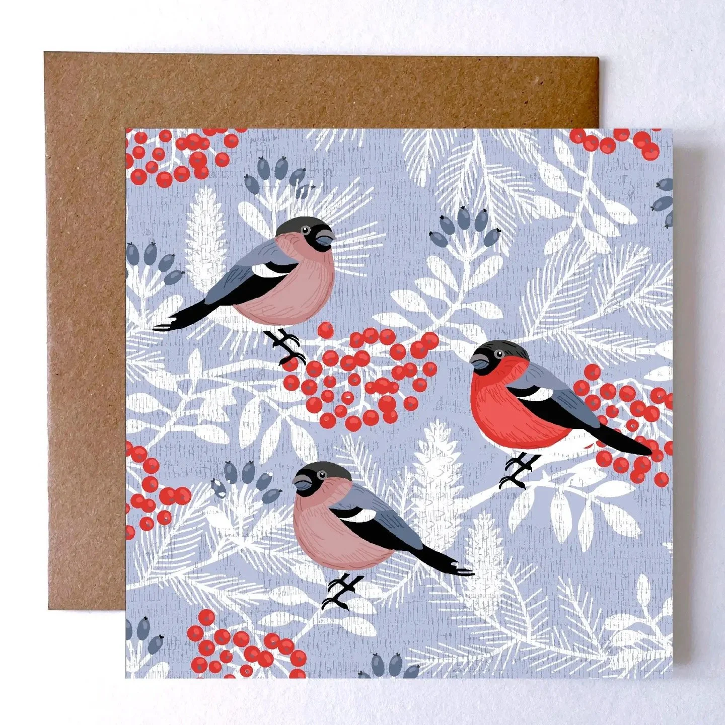 Art card - Bullfinch Trio by Helen Briggs
