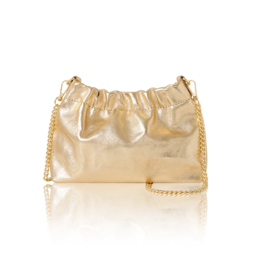 Leather evening bag - Gold metallic with chain